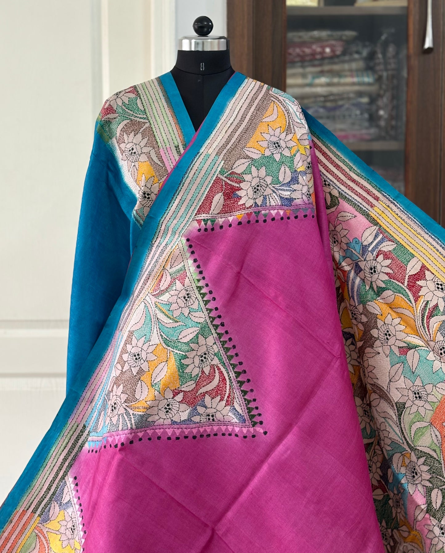 Kantha Stitch Hand Embroidered Pure Gachi by Gachi Tassar Silk Saree (Silk Marked)