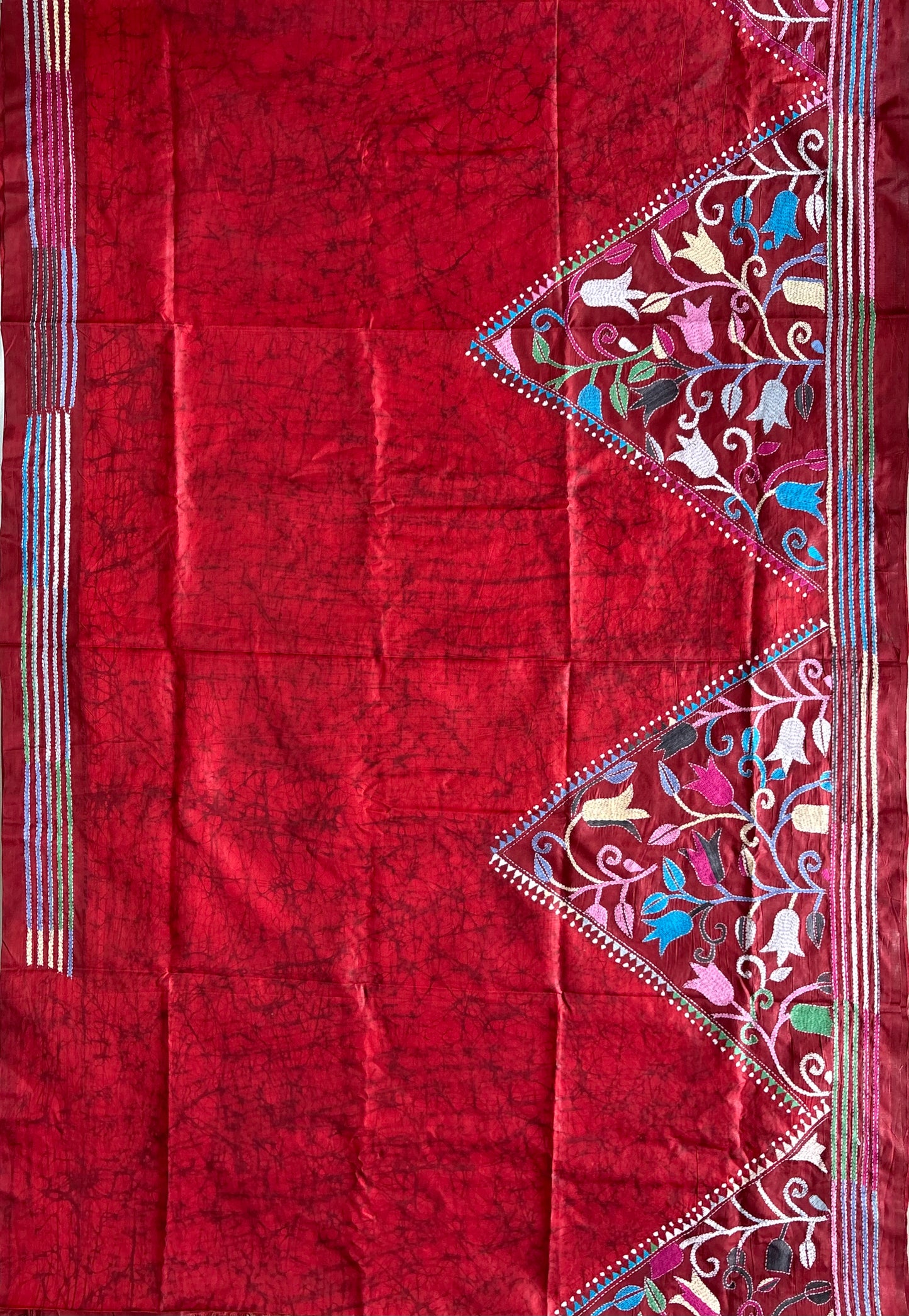 Kantha Hand Embroidered Blended Banglore Silk/Art Silk Saree With Blouse