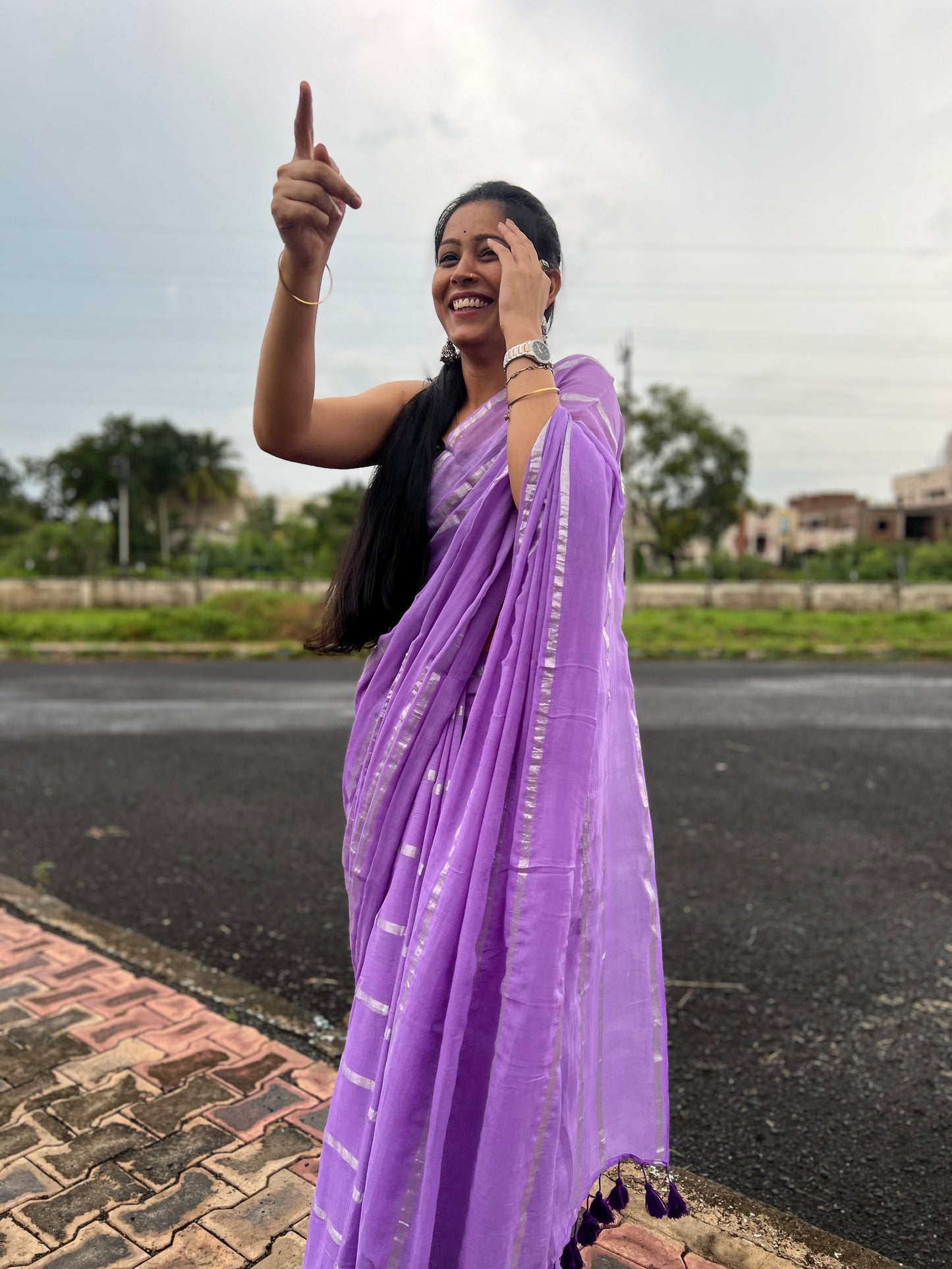 Pure Mul Cotton Saree - Lavender