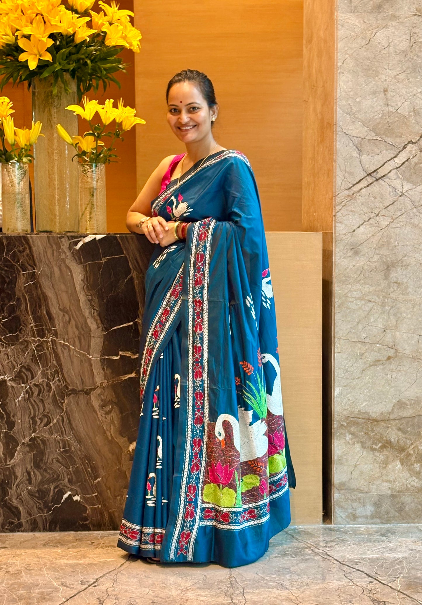 Kantha stitch Hand Work Art Silk Saree With Blouse