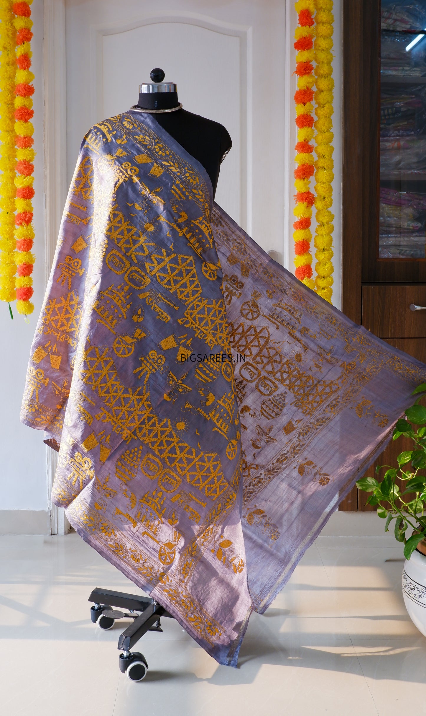 Kantha Hand Embroidary Full Work Pure Tassar Silk Dupatta36”