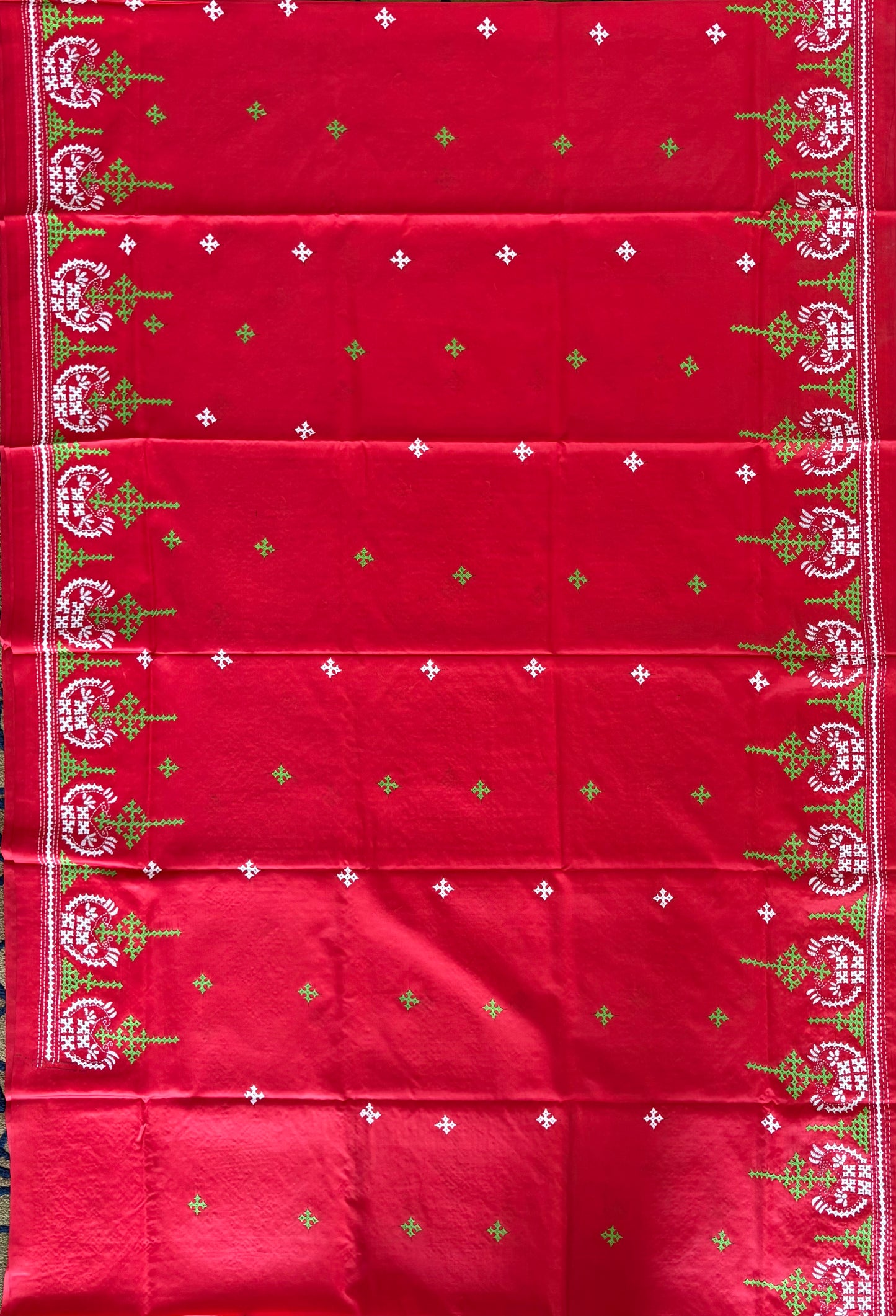 Kutchi/Gujarati Hand Embroidered Saree  | Blended Bangalore Silk / Art Silk | Red
