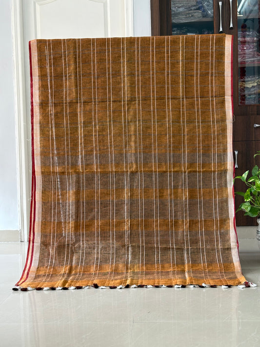 Pure Linen Saree With running Blouse