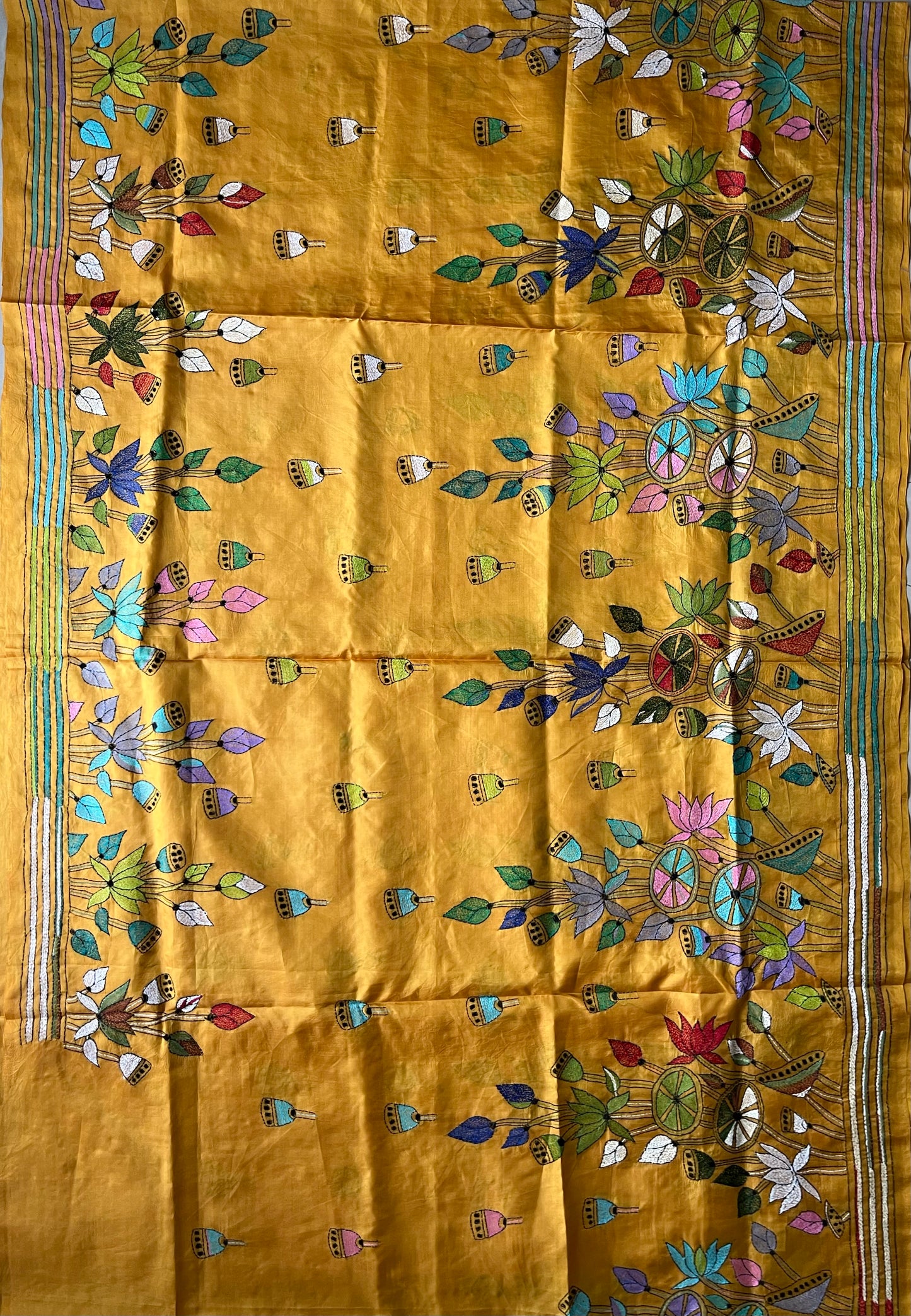 Kantha Hand Embroidered Pure Bangalore Silk Saree (Silk Marked)