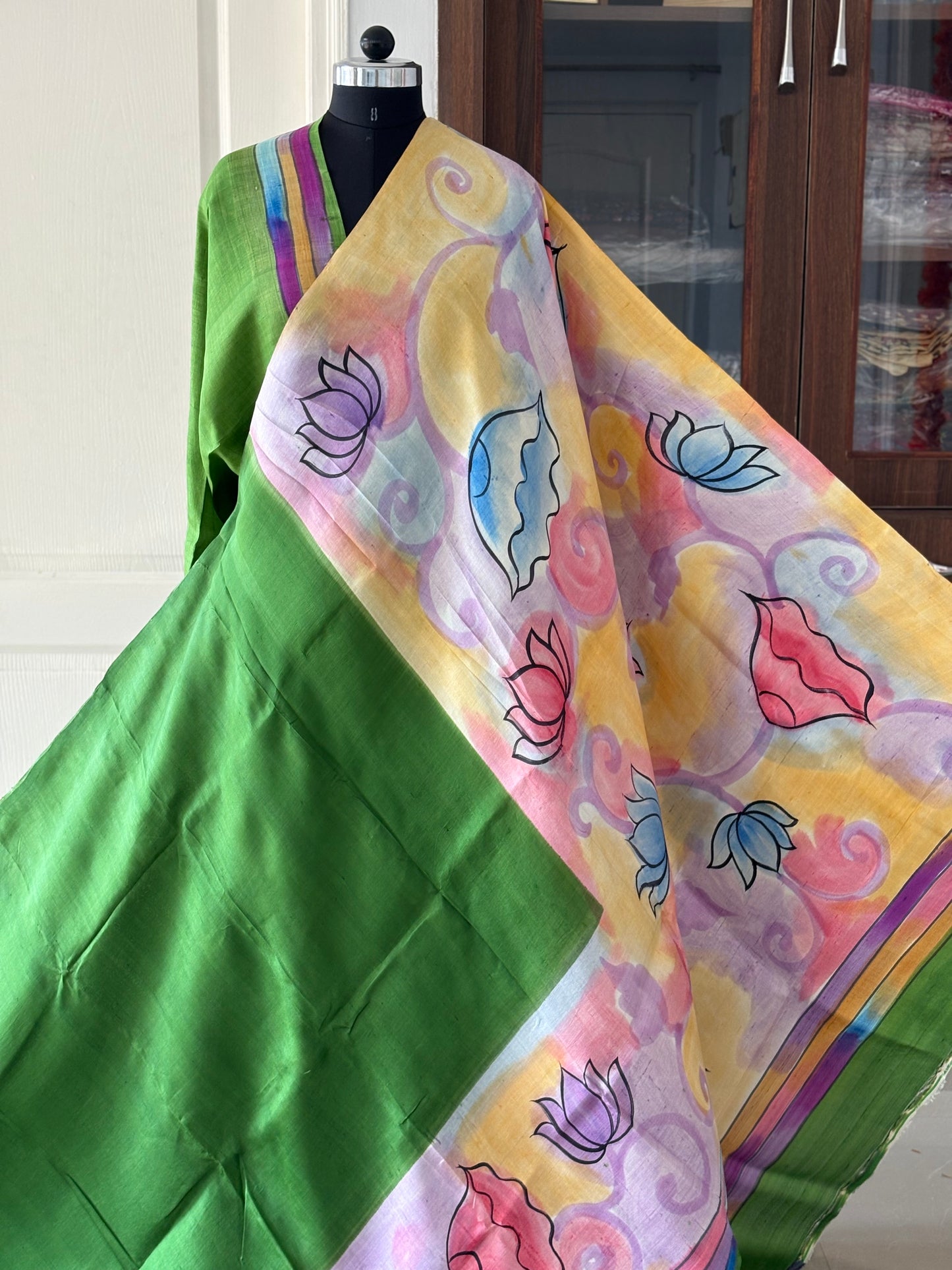 Exclusive Hand painted Pure Bishnupuri Silk Saree (Silk Marked)