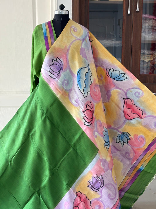 Exclusive Hand painted Pure Bishnupuri Silk Saree (Silk Marked)