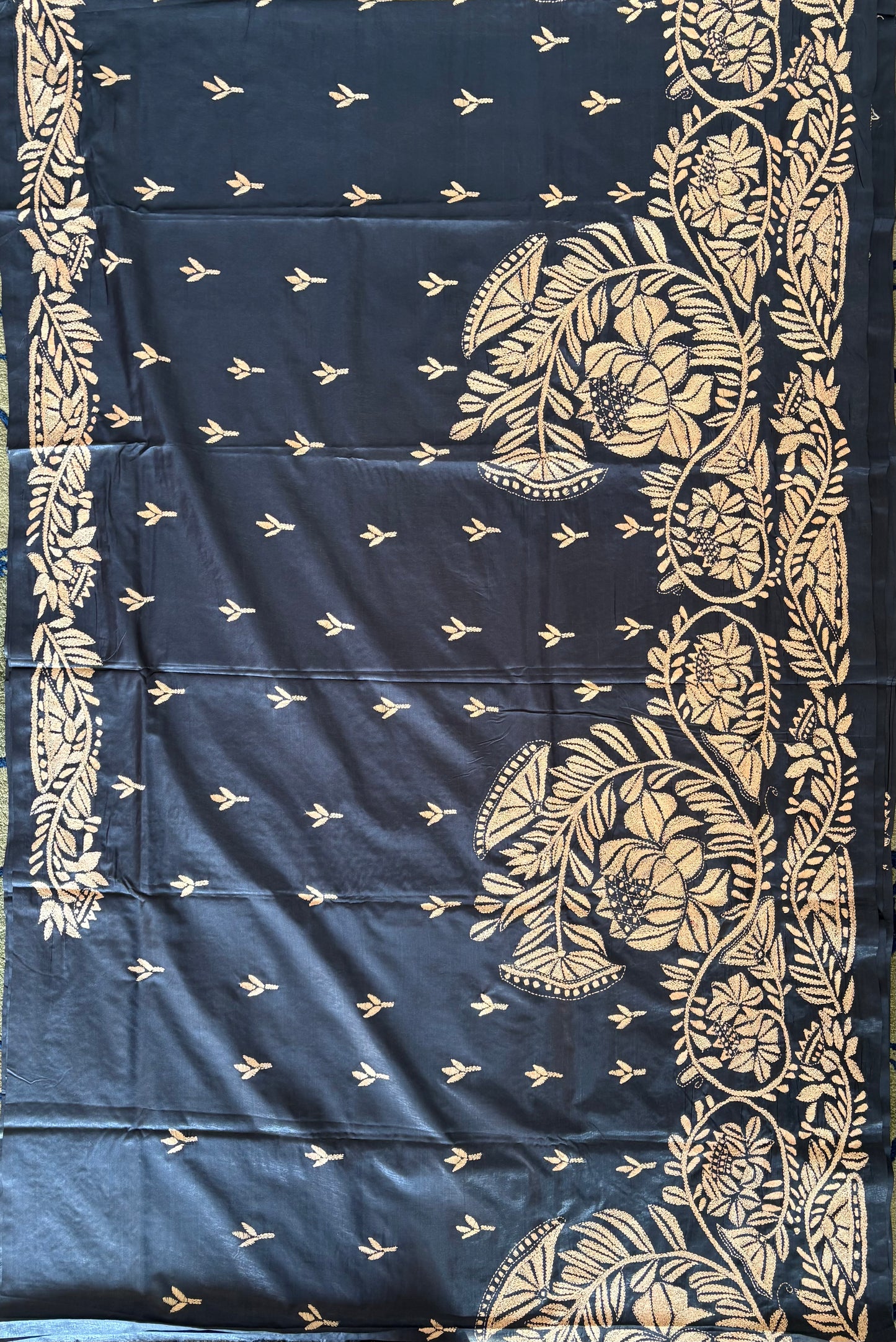 Kantha Hand Embroidered Blended Banglore Silk/Art Silk Saree With Blouse