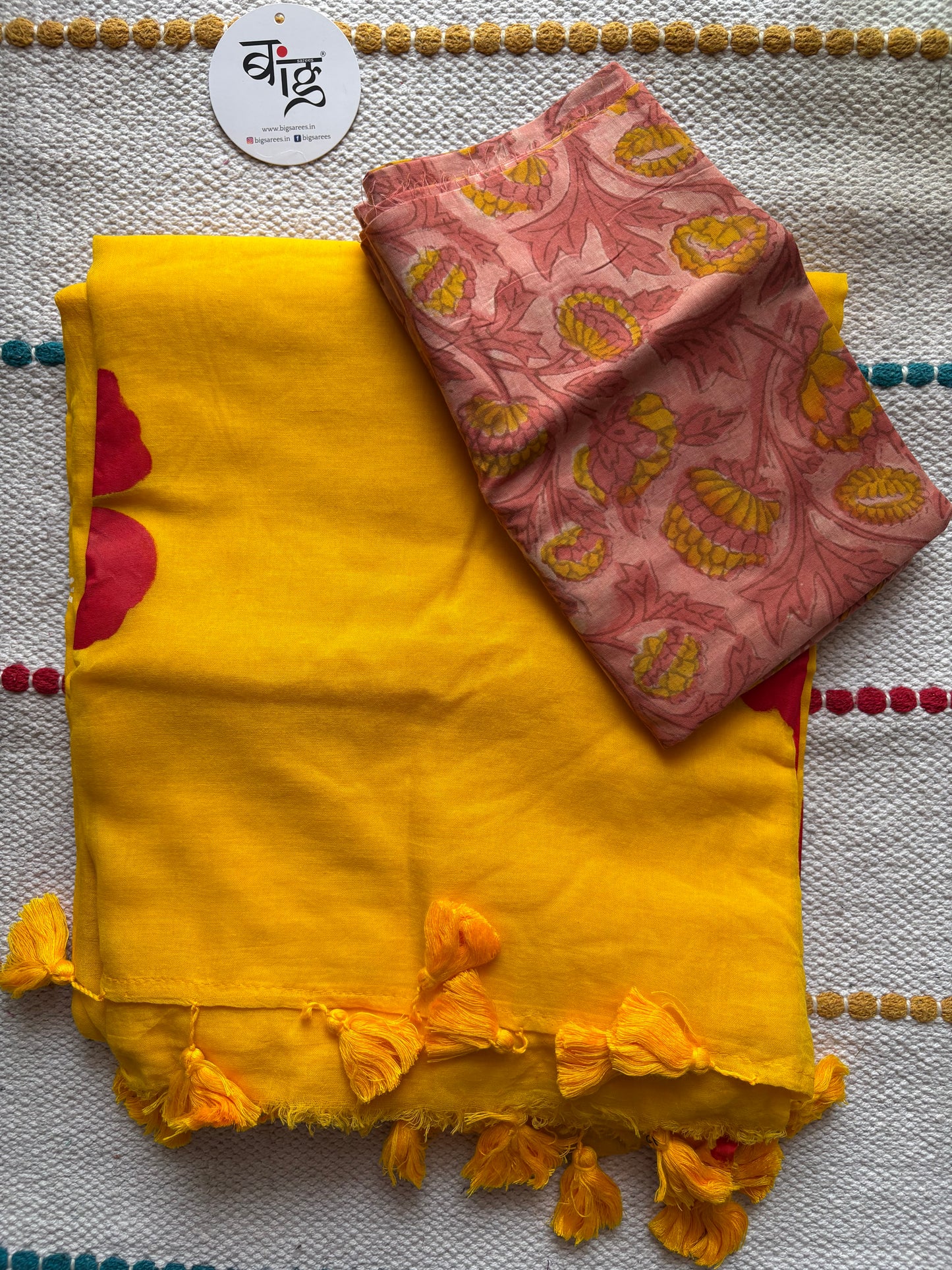 Hand Painted Mul Cotton Saree with Blouse | Yellow