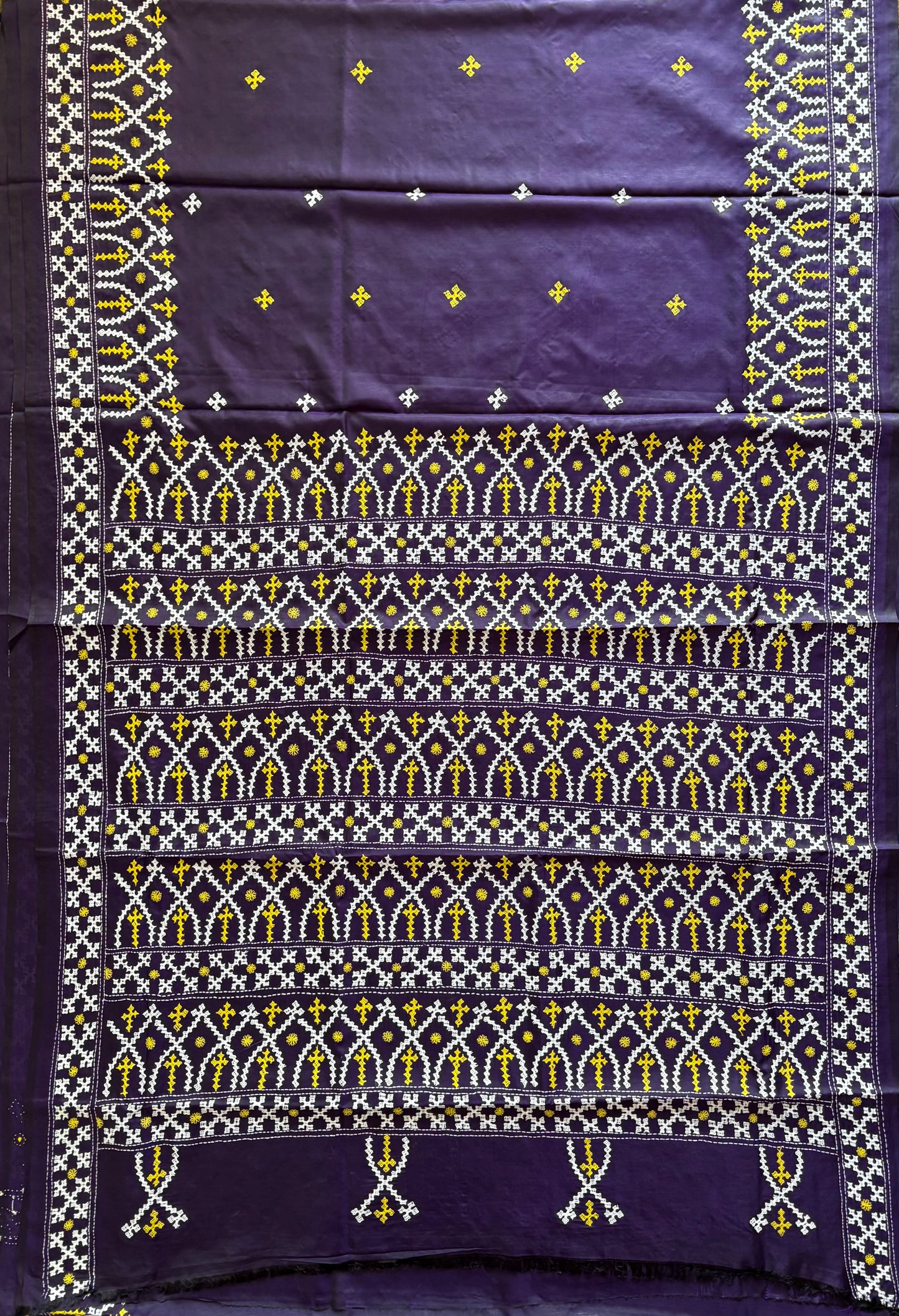 Gujrati Stitch/Kutch Hand Embroidered Art Silk Saree