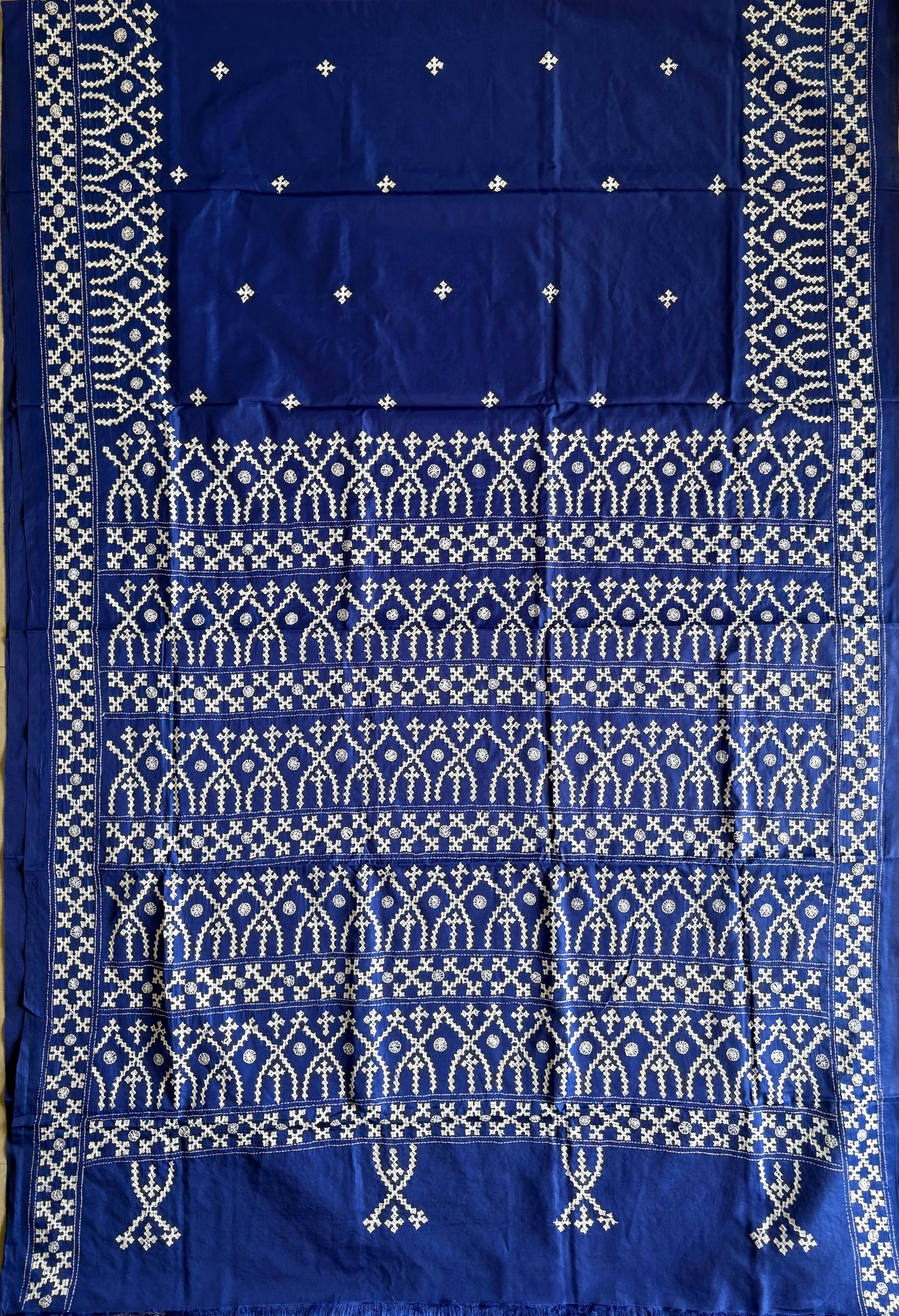 Gujrati Stitch/Kutch Hand Embroidered Art Silk Saree