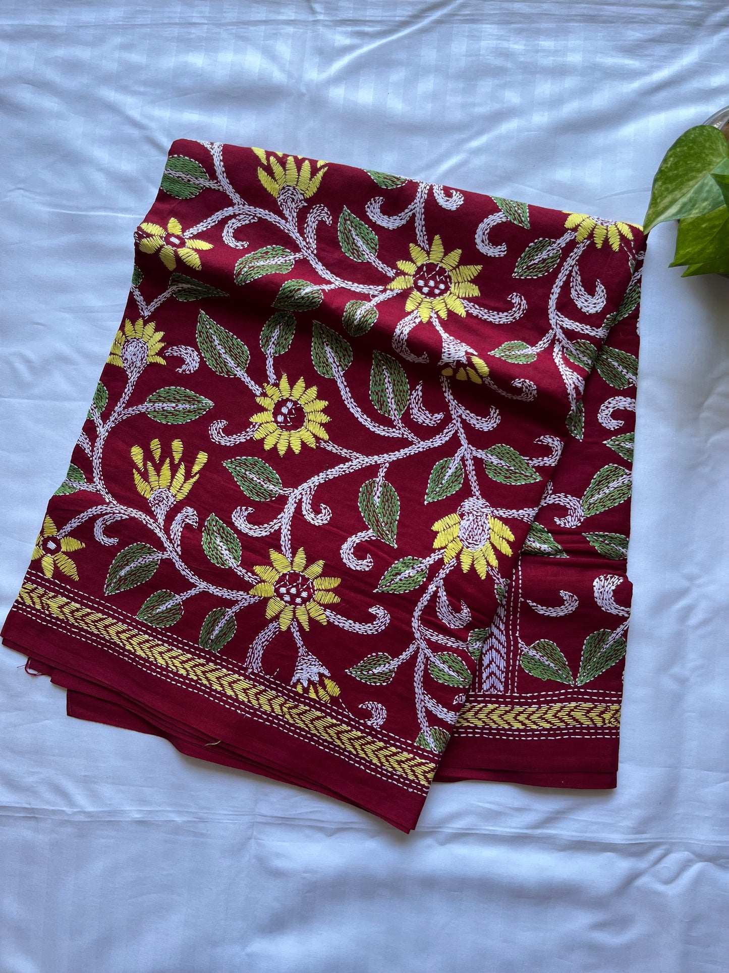 Kantha Hand Embroidary Full Work Pure Cotton Dupatta-Red “36”