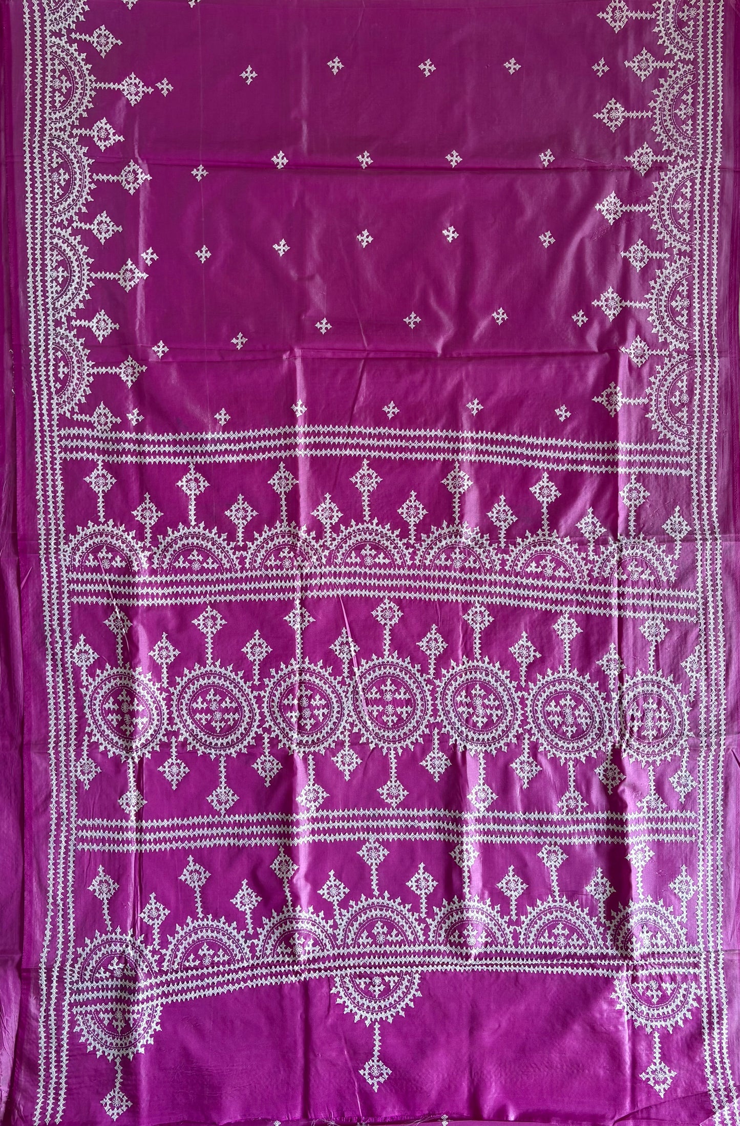 Gujrati Stitch/Kutch Hand Embroidered Art Silk Saree