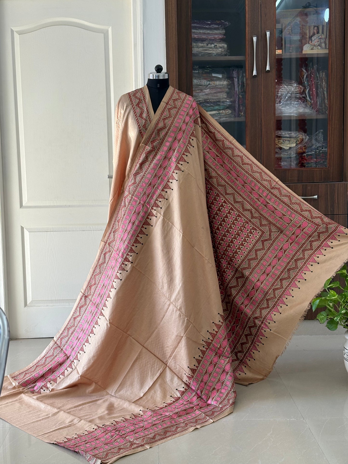 Kantha Hand Embroidered Pure Banglore Silk Saree (Silk Marked)