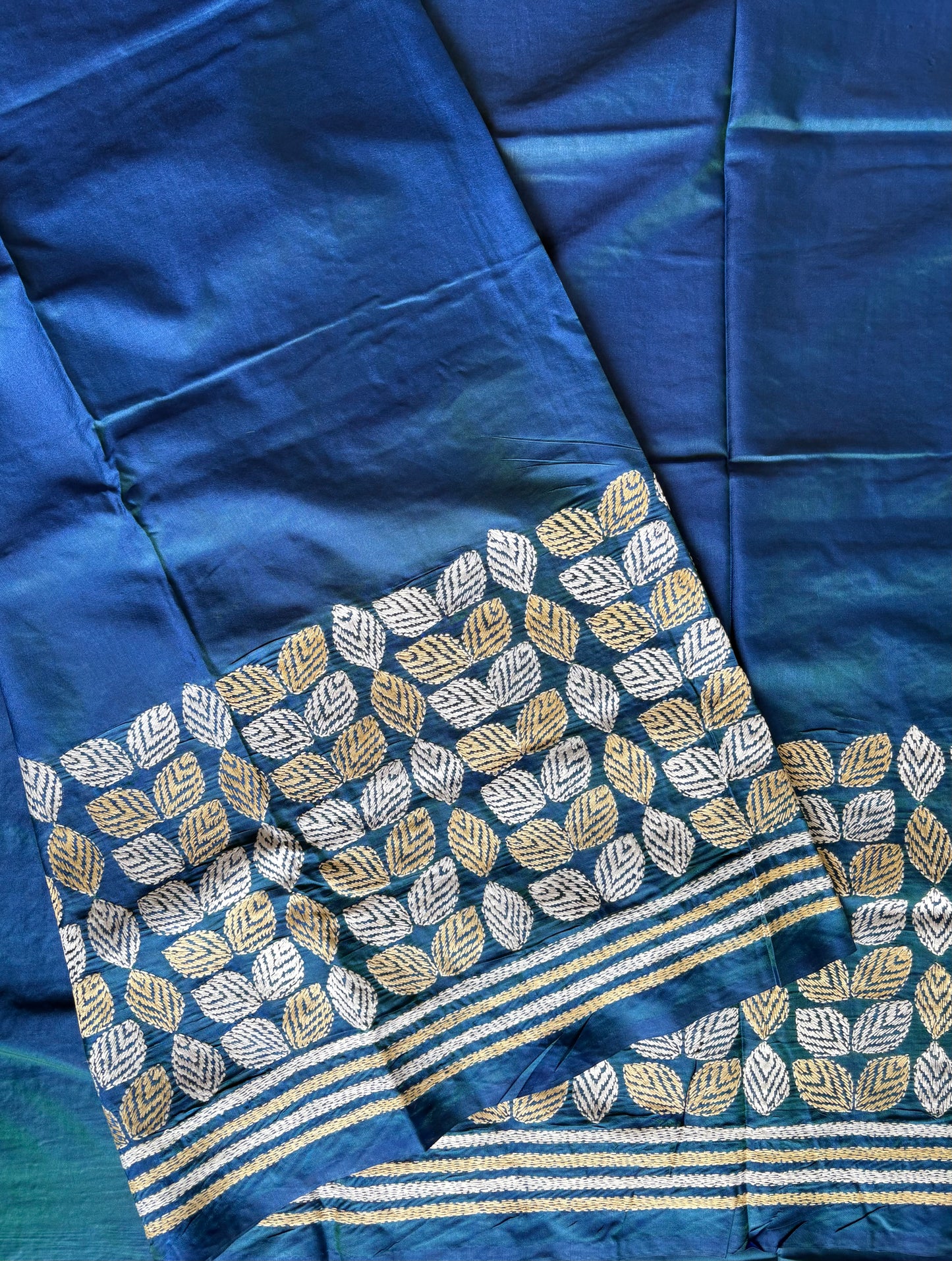 Kantha Stitch Hand Work Embroidered Art Silk Saree With Blouse