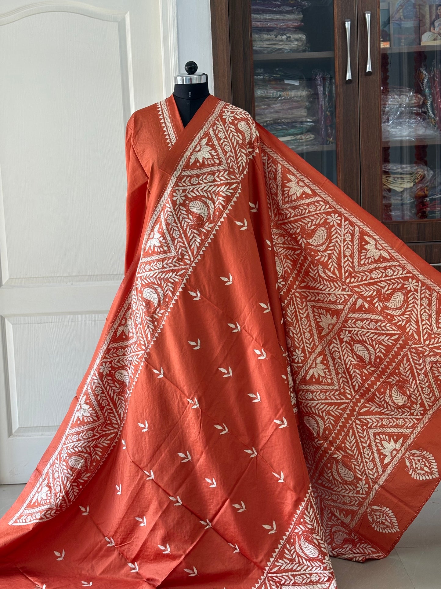 Kantha Hand Embroidered Pure Banglore Silk Saree (Silk Marked)