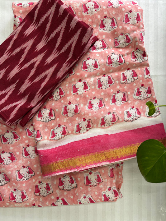 Handblock Printed Natural Dye Mulmul Cotton Saree