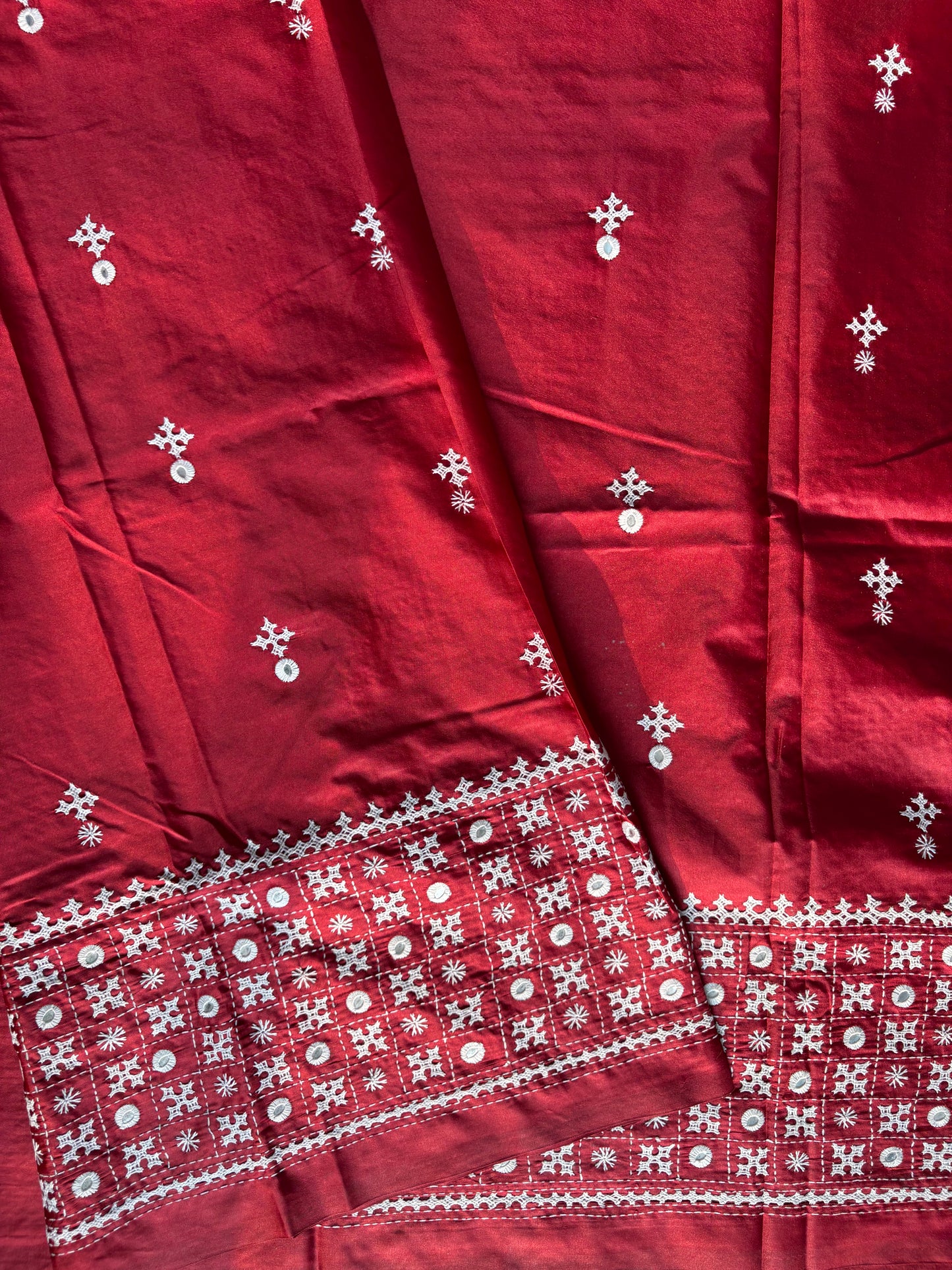 Gujrati Stitch/Kutch Hand Embroidered Art Silk Saree