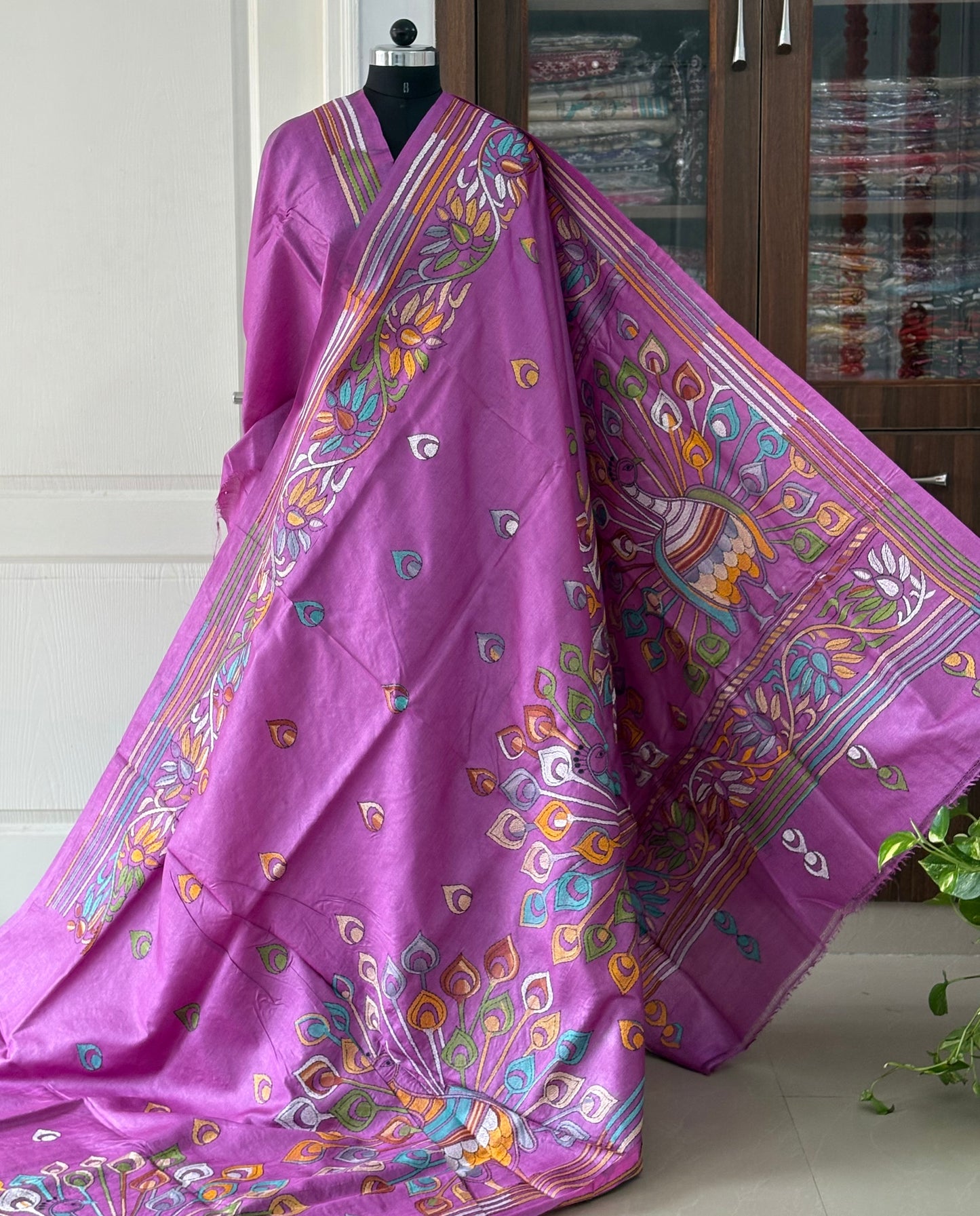 Kantha Hand Embroidered Pure Tussar Silk Saree