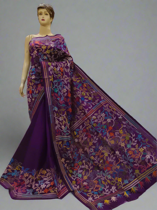 Kantha Hand Embroidery Pure Silk Saree – flowers