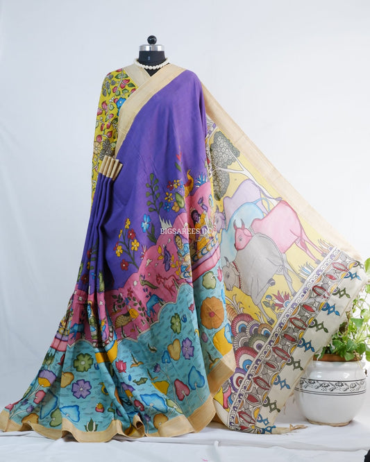 Hand-Painted Kalamkari Saree | Bangalore Silk