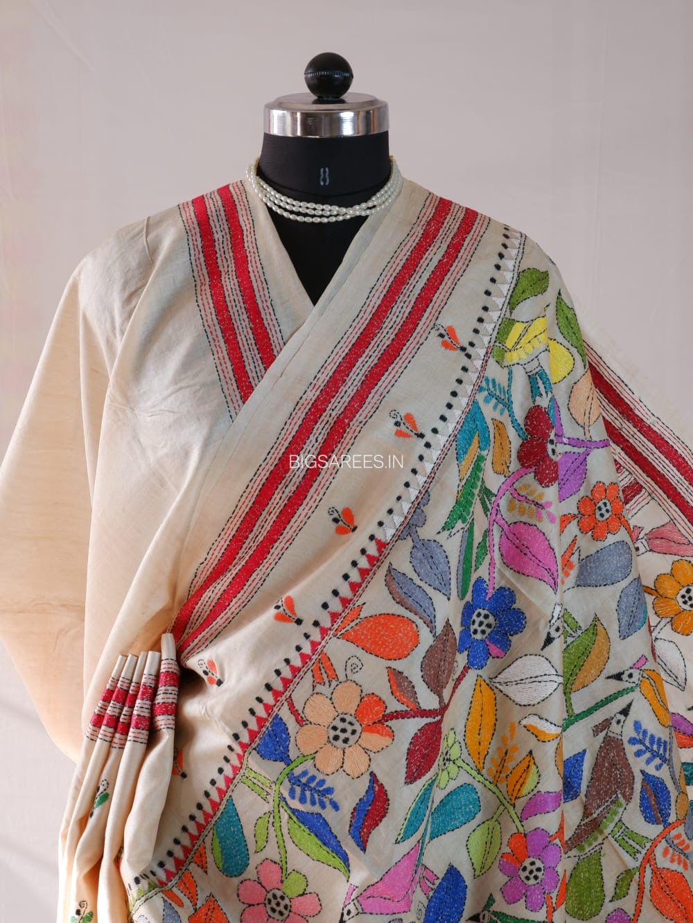 Kantha - Stitch Hand Embroidered Saree | Pure Gachi by Gachi Tussar Silk | Silk Mark Certified