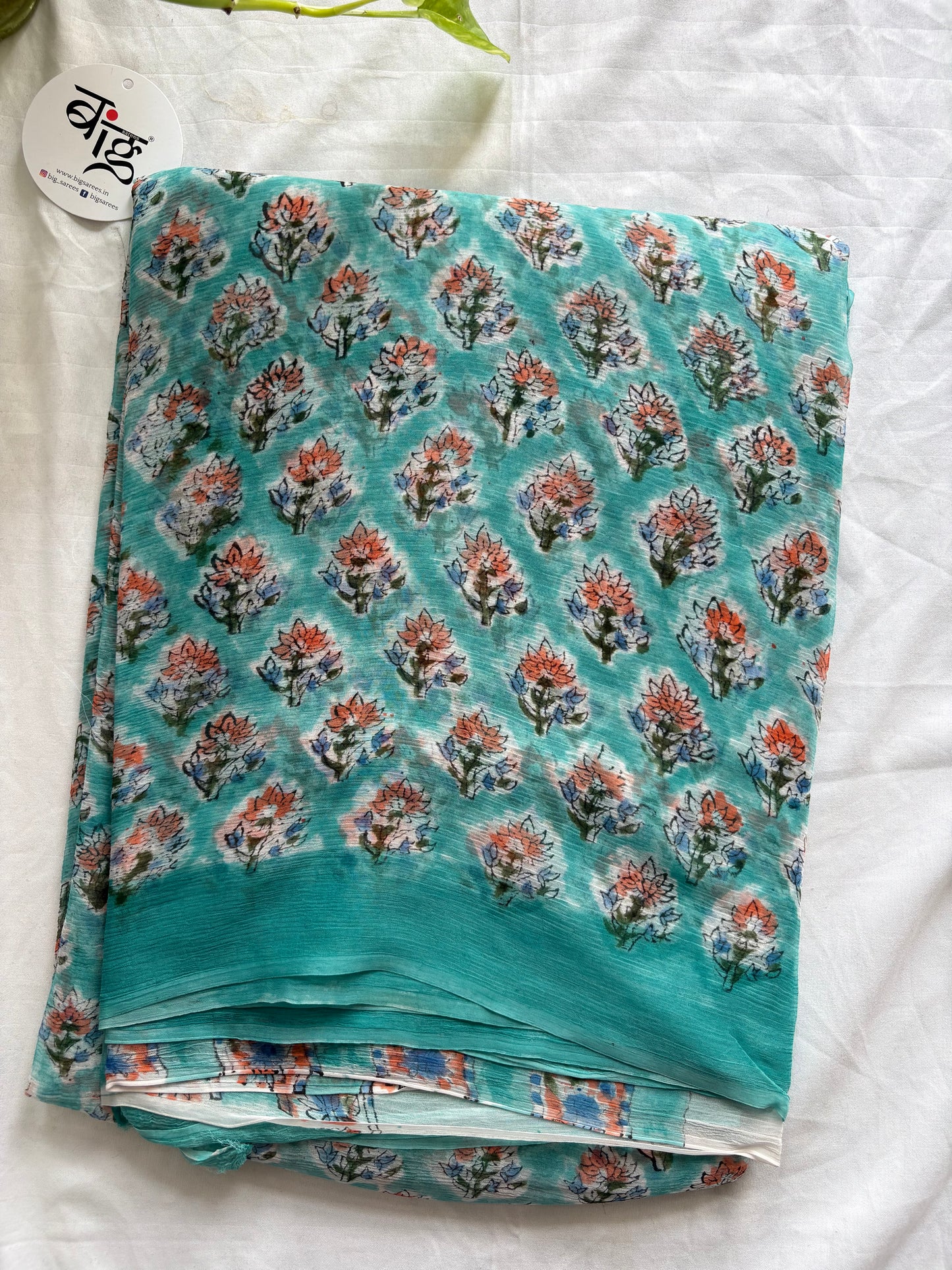 Hand Block Print Saree | Pure Chiffon | Sea Green