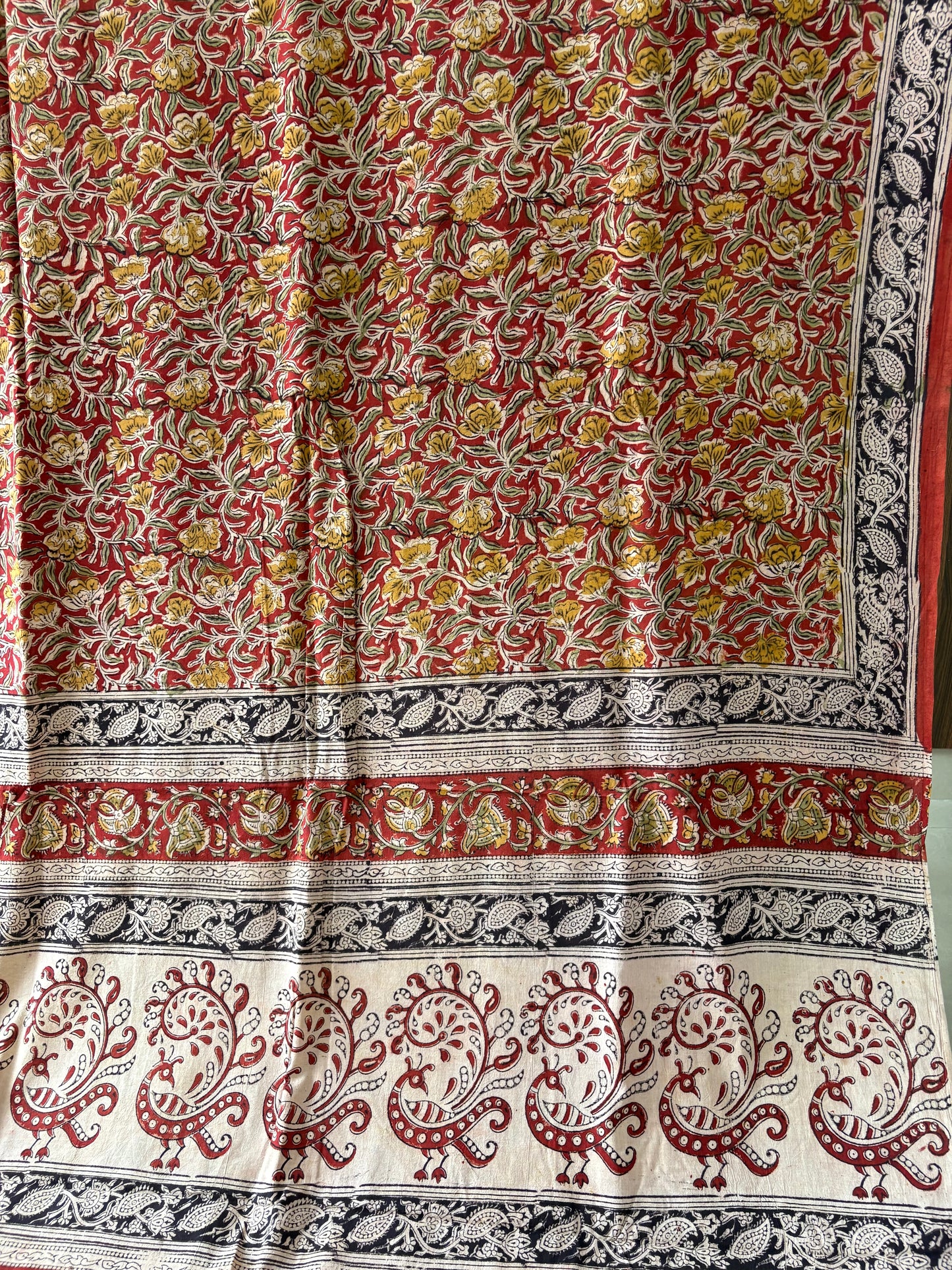 Kalamkari printed malmal cotton Saree with blouse