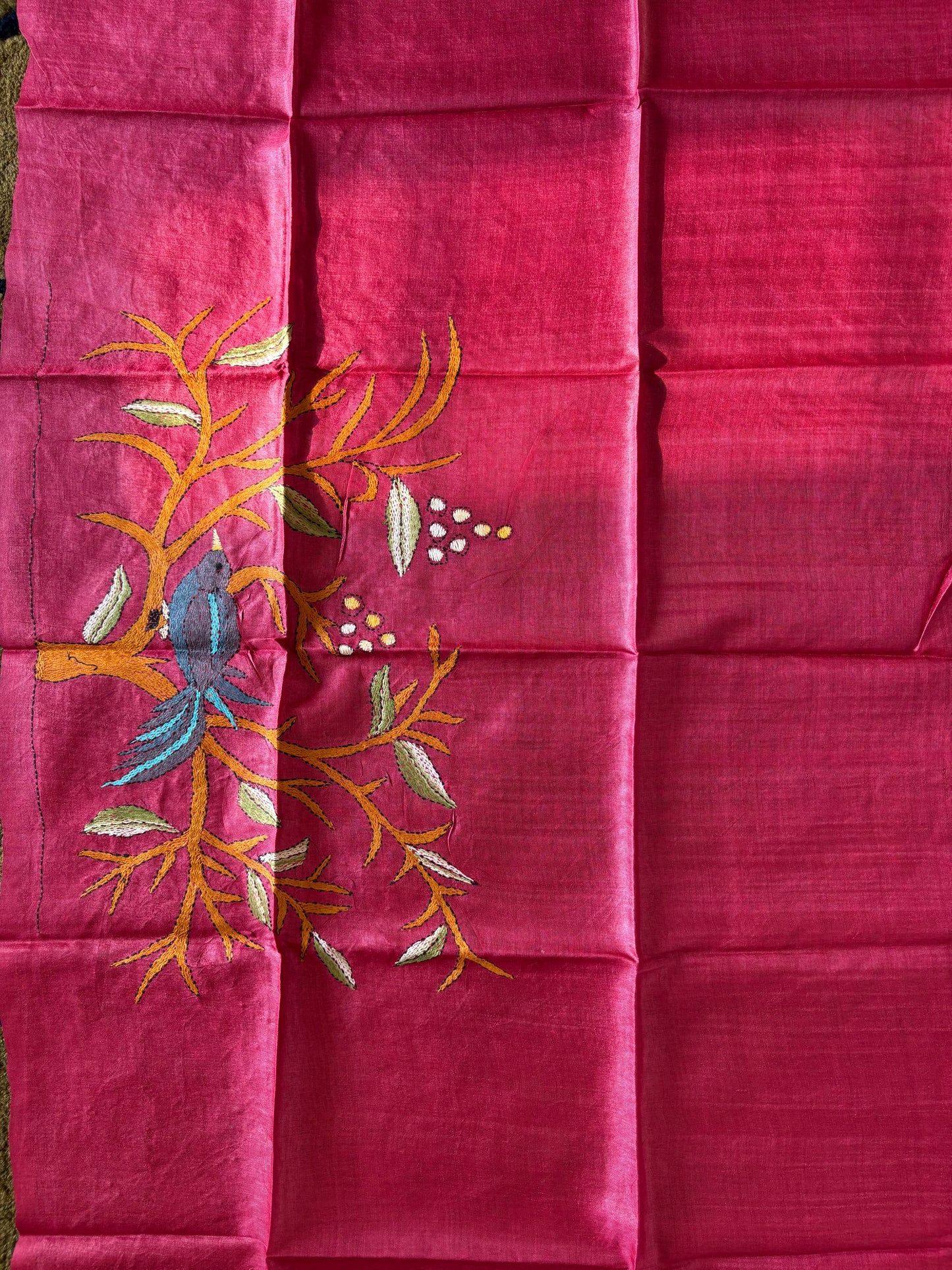 Kantha Stitch Pure Silk Blouse Piece