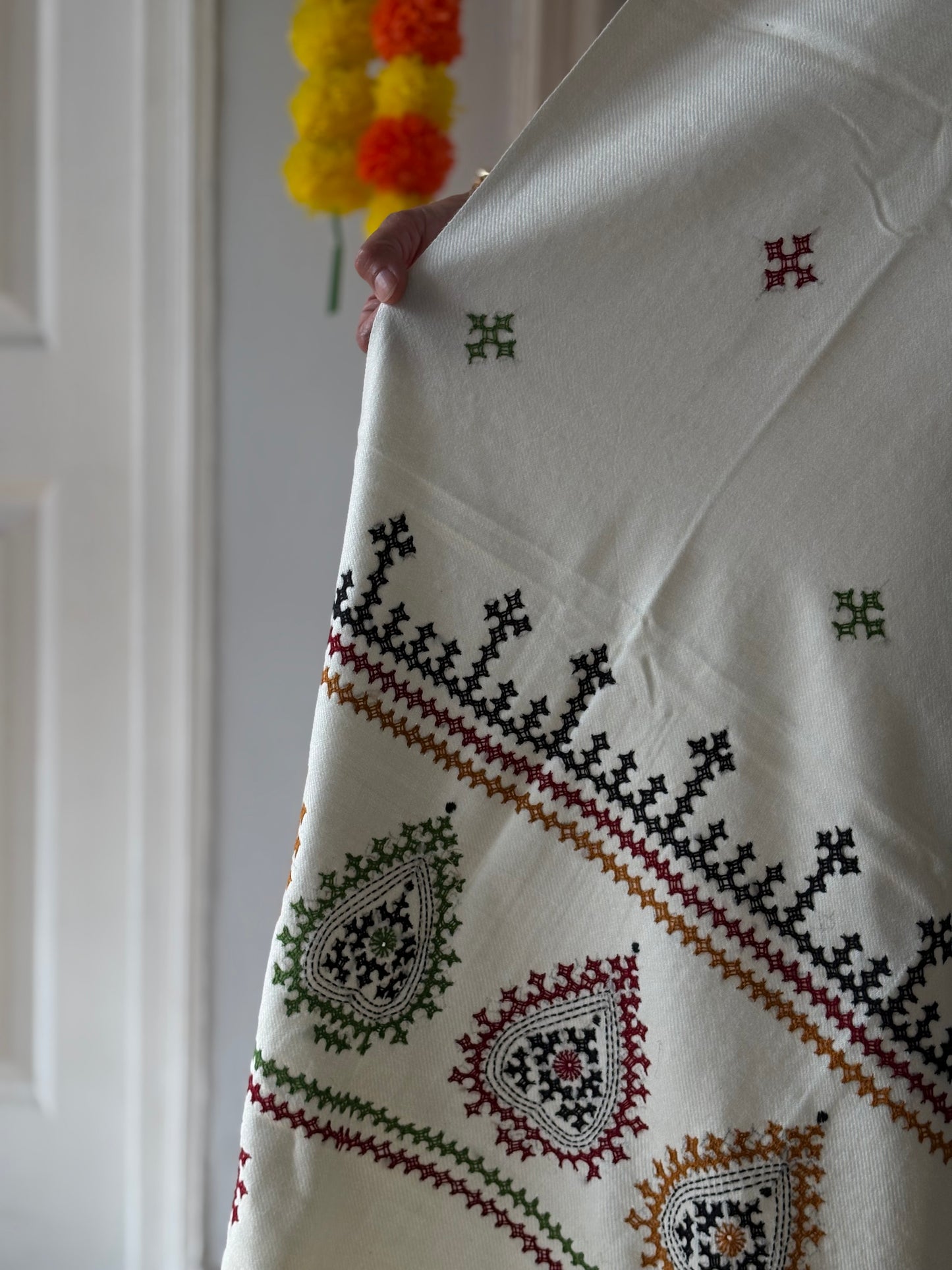 Gujrati Stitch Hand Embroidered Woollen Warm Shawl