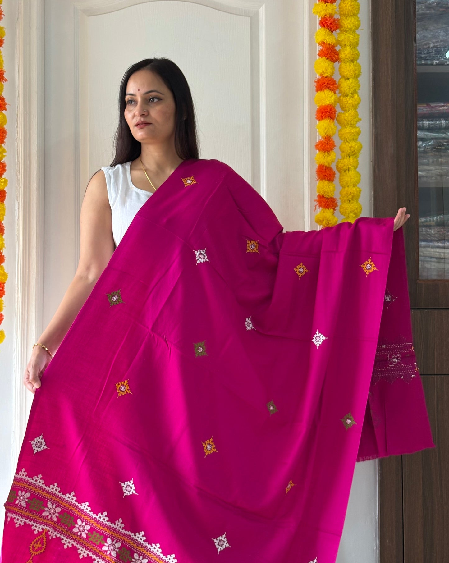 Gujrati Stitch Hand Embroidered Woollen Warm Shawl