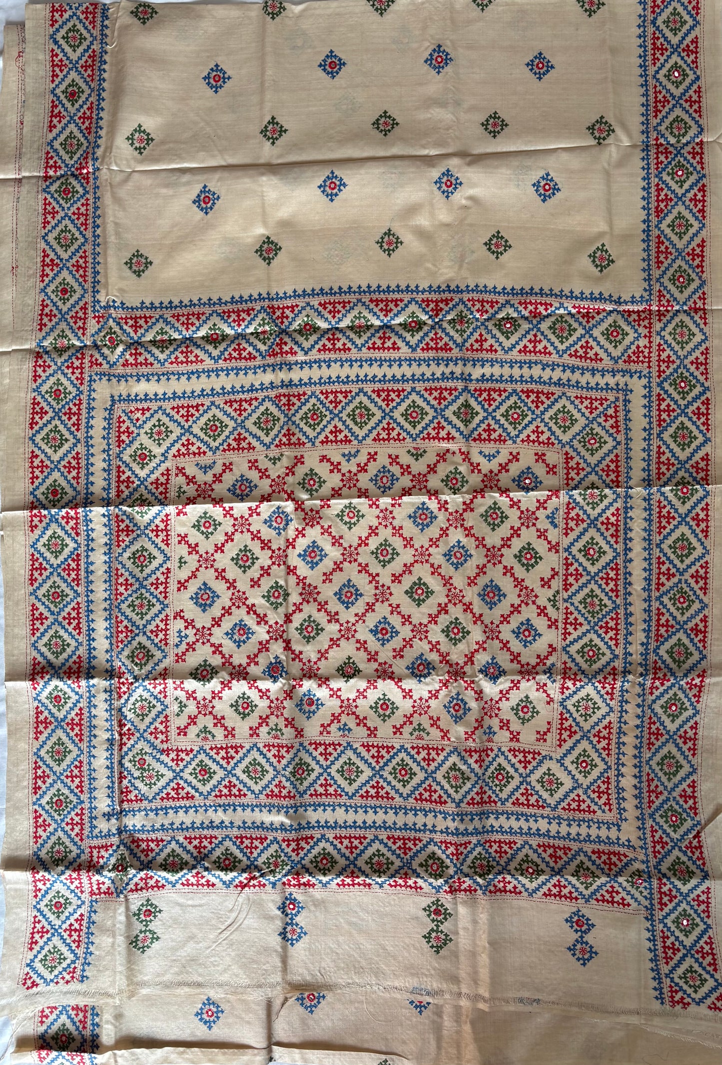 Kutchi Hand Embroidered Saree | Pure Gachi by Gachi Tassar Silk | Silk Marked | Off-White