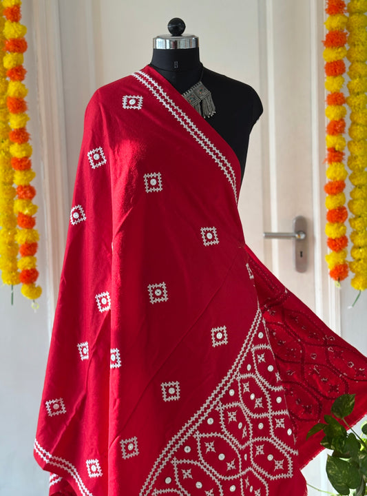 Gujrati Stitch Hand Embroidered Woollen Warm Shawl