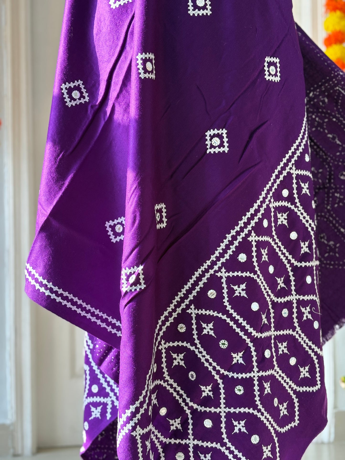 Gujrati Stitch Hand Embroidered Woollen Warm Shawl