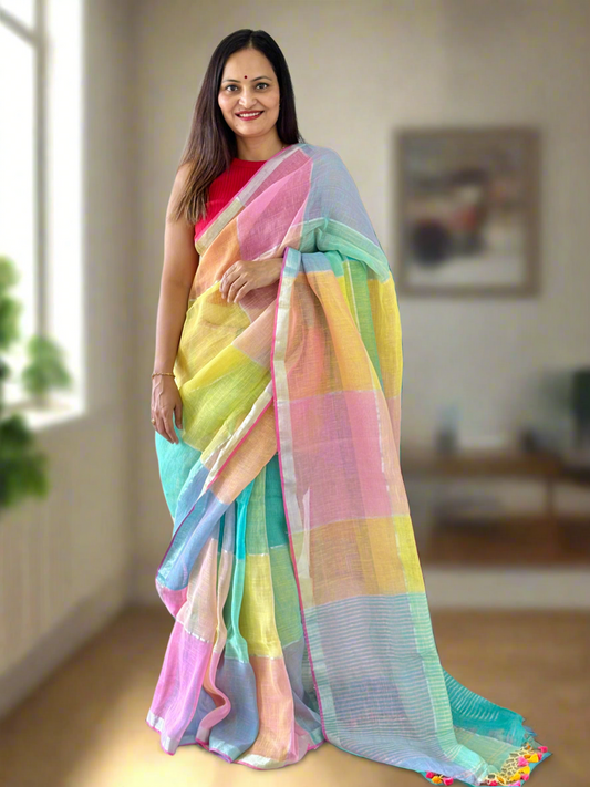 Pure Linen By Linen handloom Saree (handloom marked)