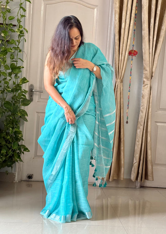Linen By Linen Saree With Blouse