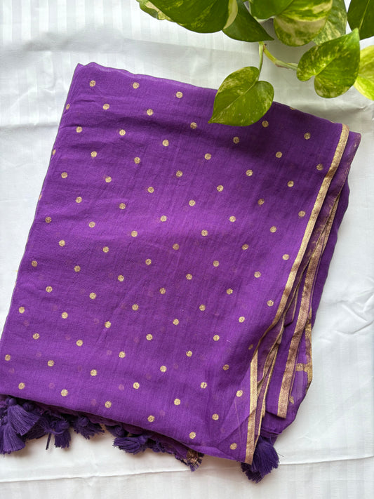 Polka Dot Saree With Blouse | Mul Cotton | Purple
