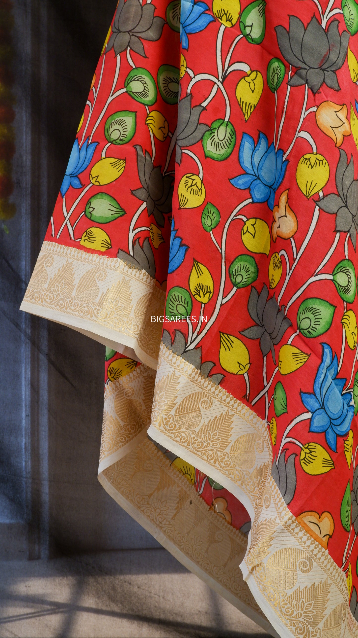 Pen Kalamkari hand painted Banglore Silk Dupatta