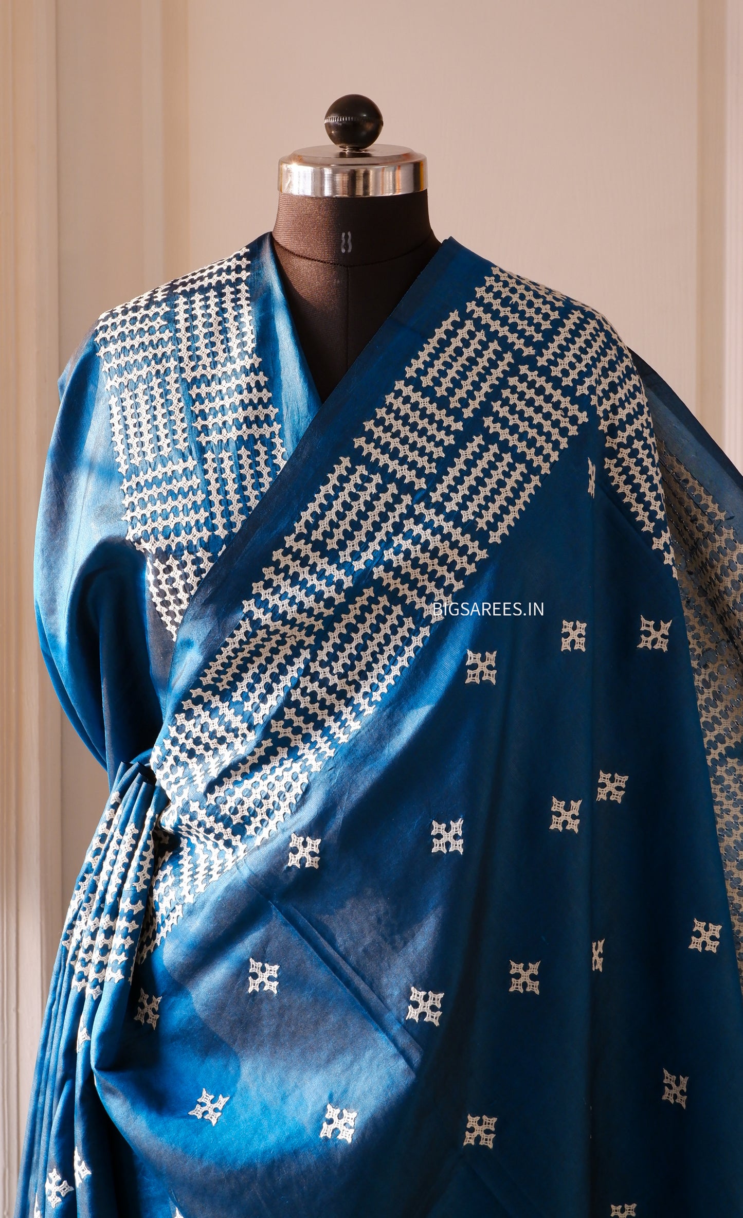 Kutch Hand Embroidered Saree| Pure Bangalore Silk | Silk Marked | Blue