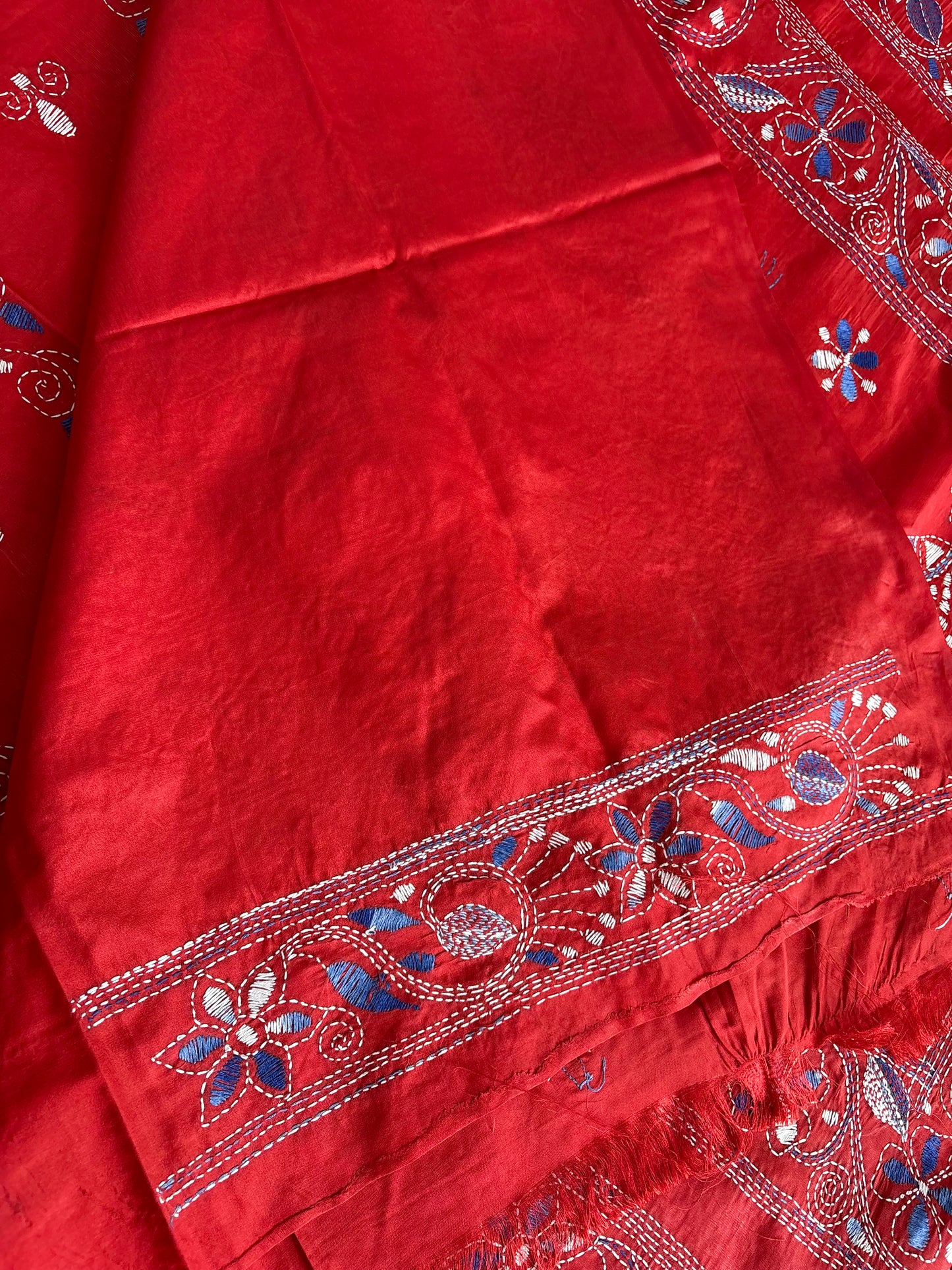 Kantha Stitch Hand Work Embroidered Art Silk Saree With Blouse