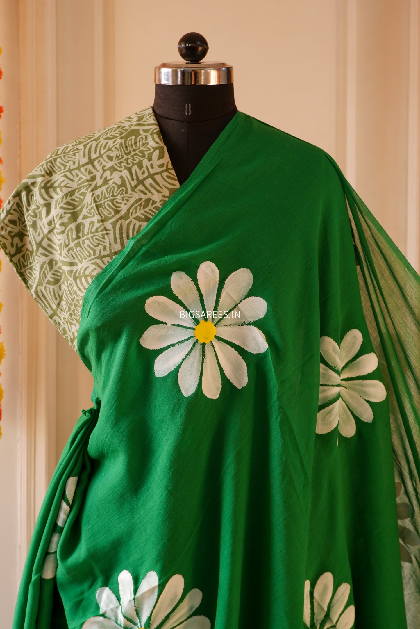 Hand Painted Mul Cotton Saree with Blouse | Green