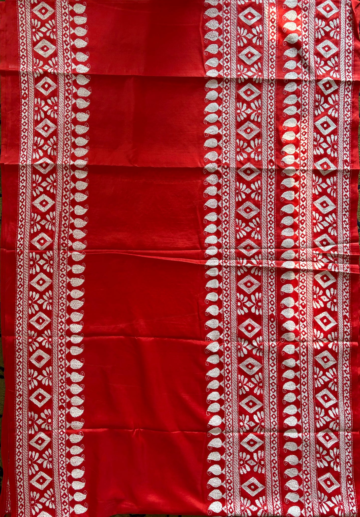 Kantha Stitch Hand Embroidered Art Silk Saree With Blouse