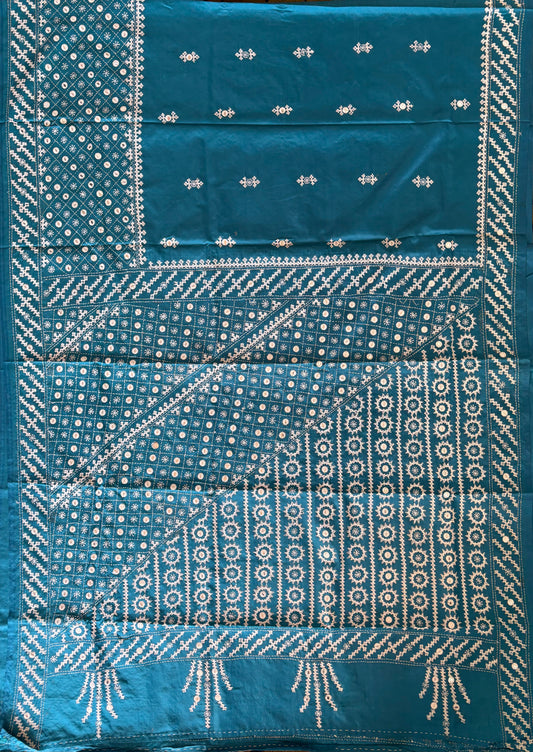 Gujrati Stitch/Kutch Hand Embroidered Art Silk Saree