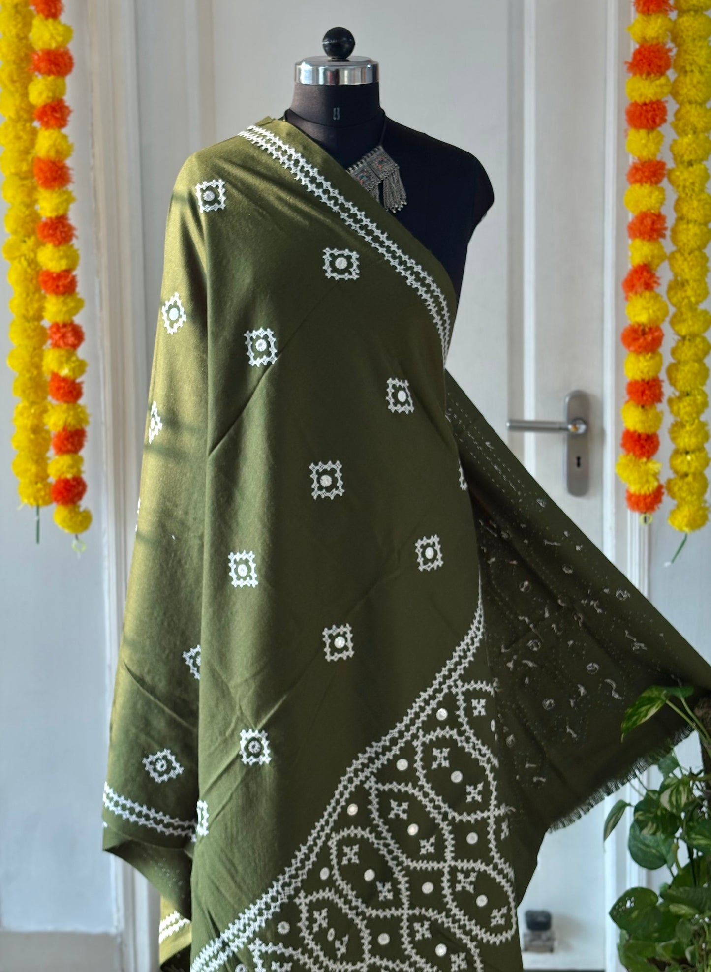 Gujrati Stitch Hand Embroidered Woollen Warm Shawl
