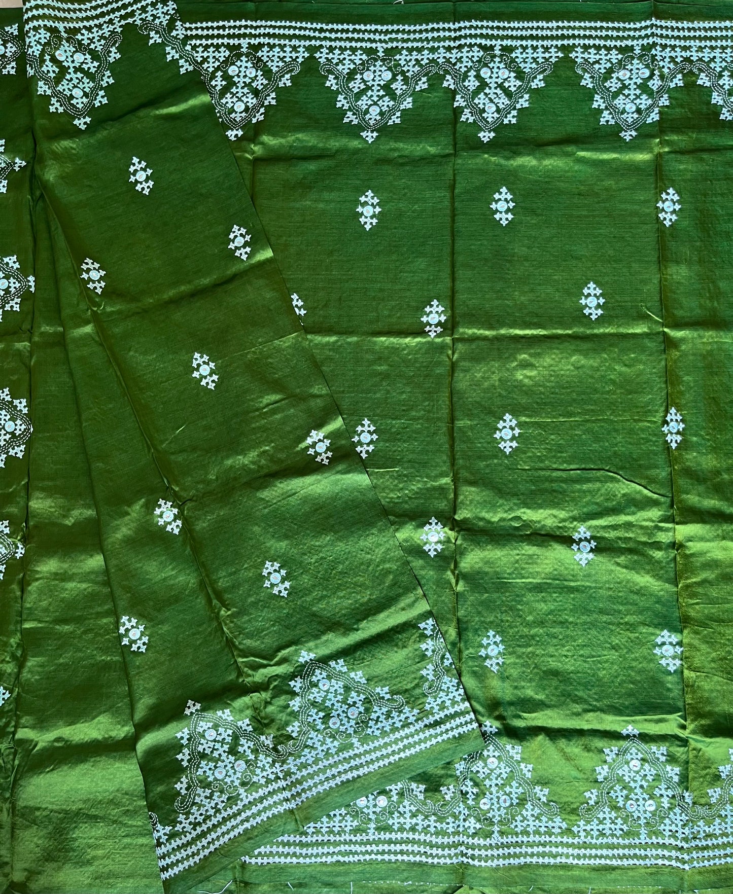 Gujrati/Kutchi Work Hand Embroidered Tusshar Silk Saree