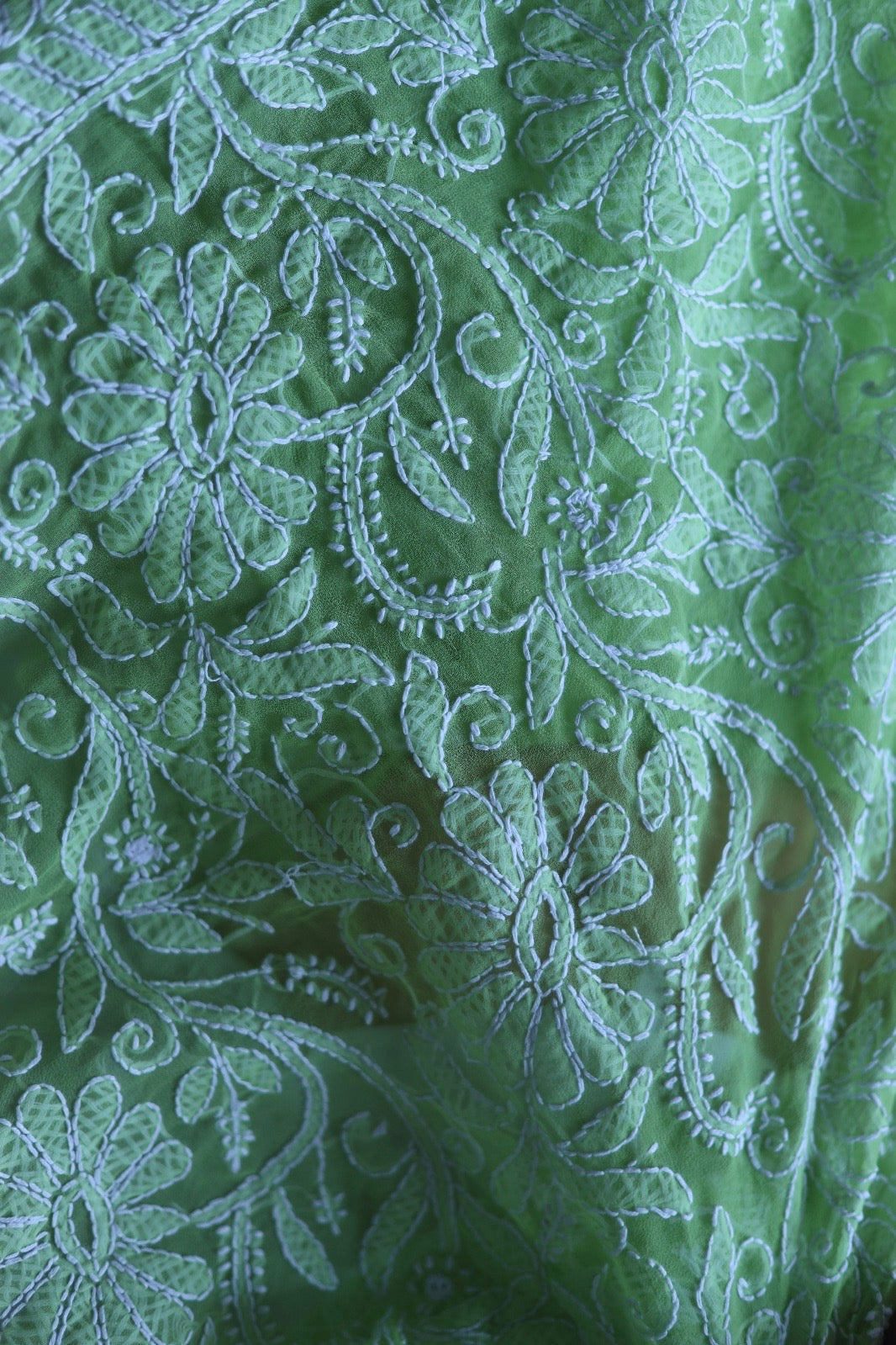 Light Green Georgette Chikankari Work Hand Embroidered Saree