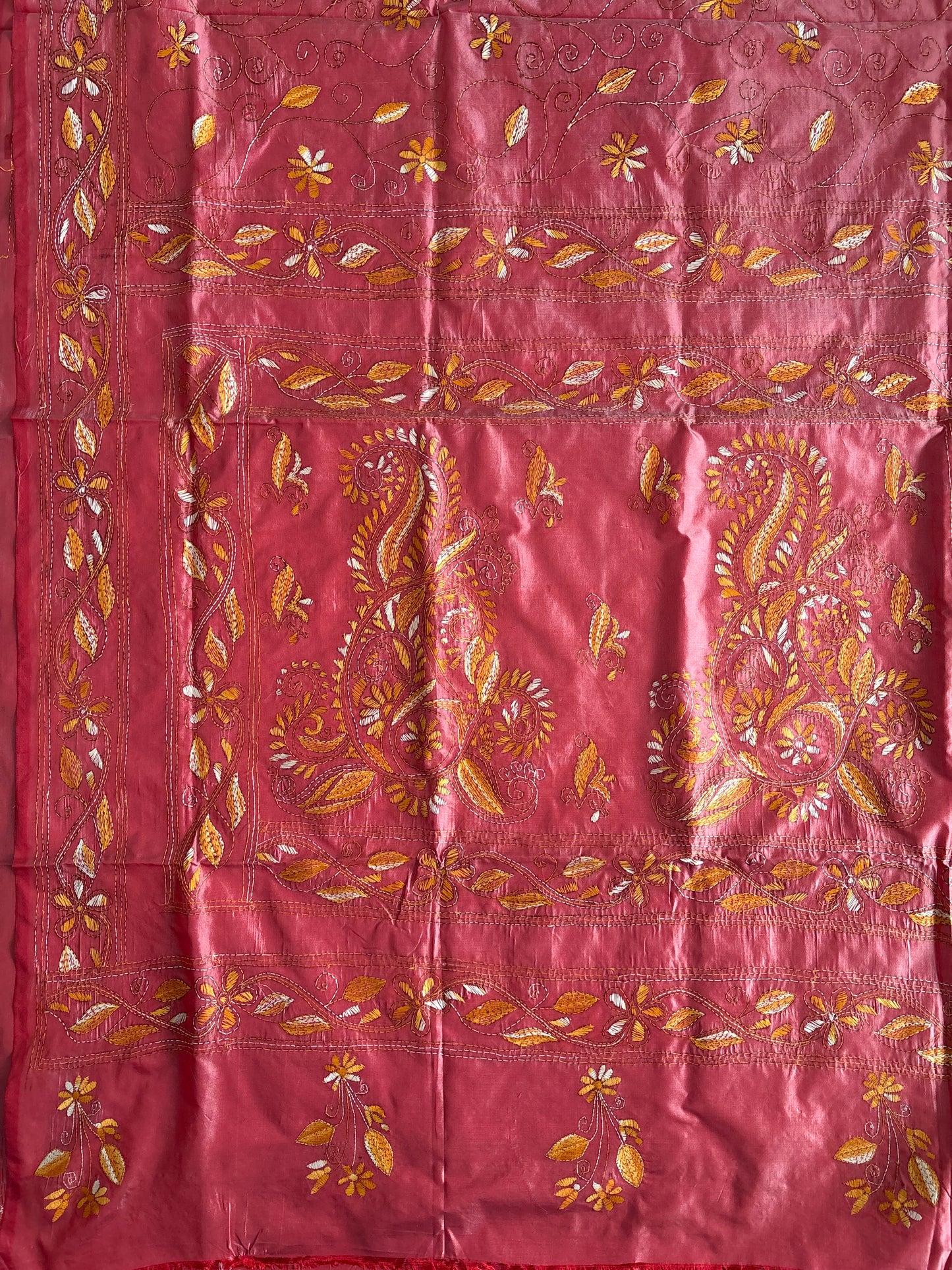 Kantha Stitch Hand Work Embroidered Art Silk Saree With Blouse