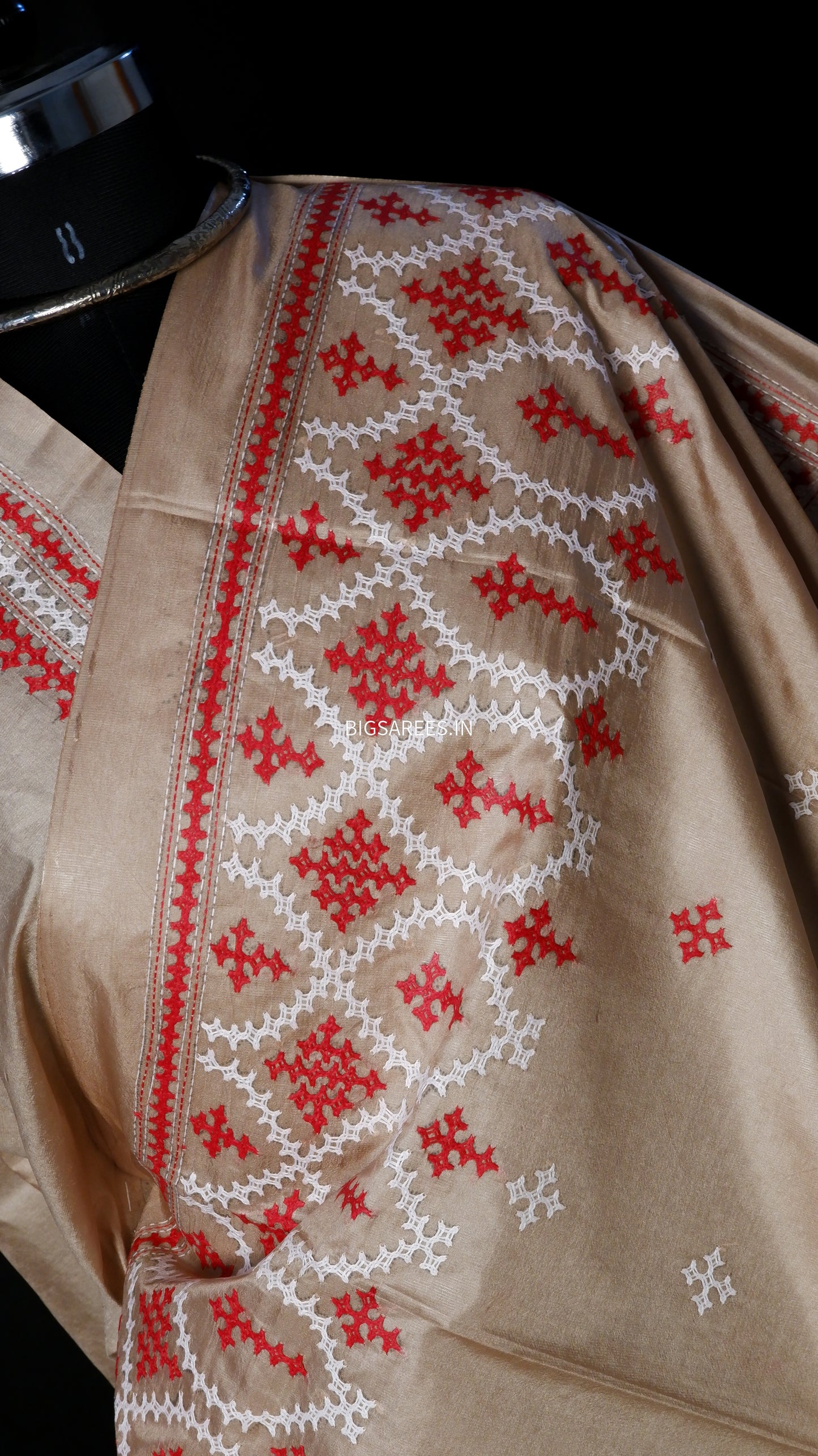 Gujrati/Kutchi Work Hand Embroidered Pure Banglore Silk Saree