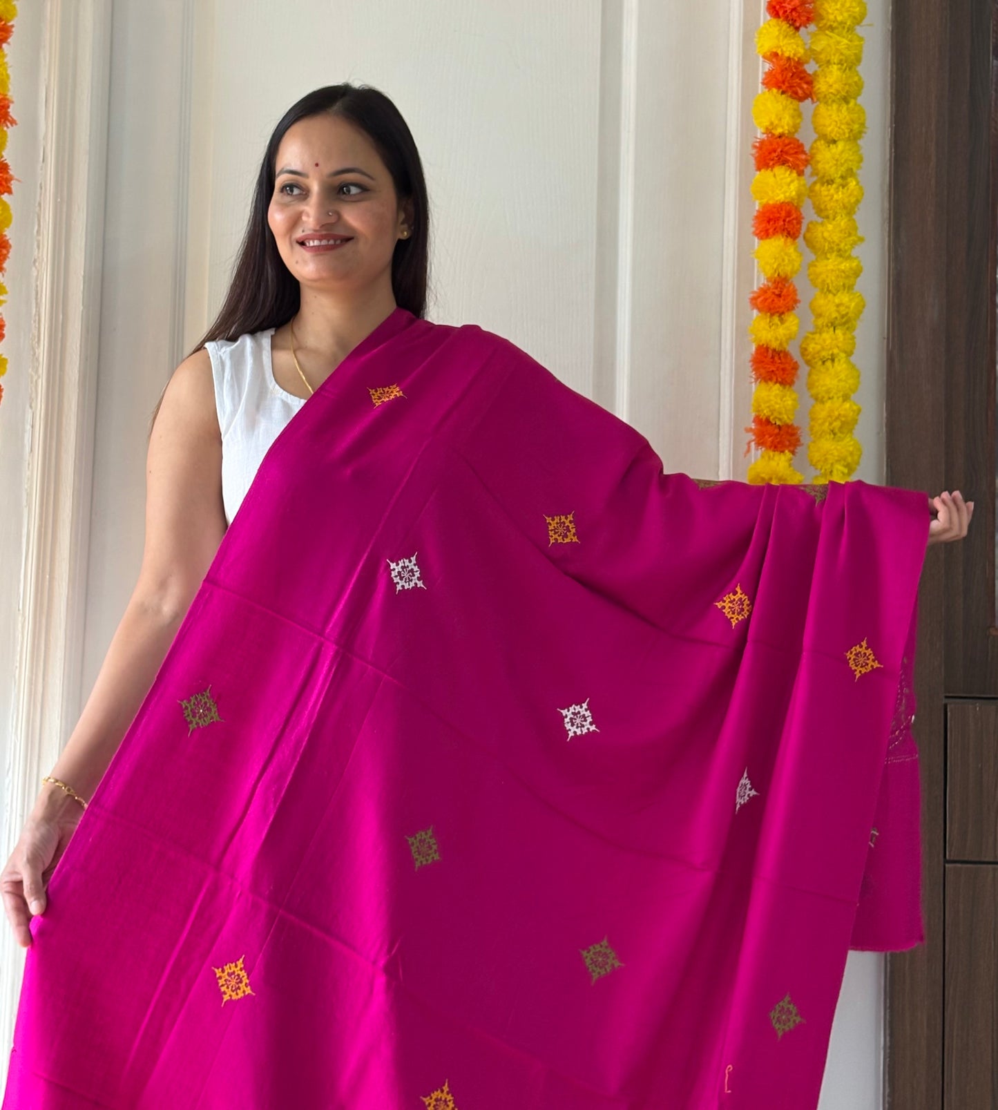 Gujrati Stitch Hand Embroidered Woollen Warm Shawl