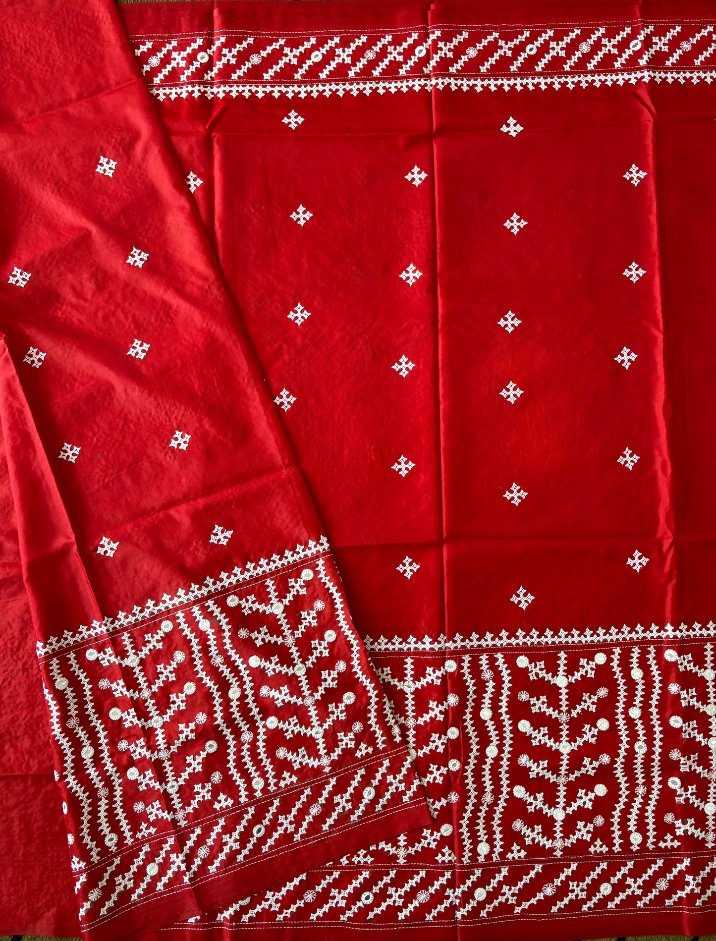 Kutchi/Gujarati Hand Embroidered Saree  | Blended Bangalore Silk / Art Silk