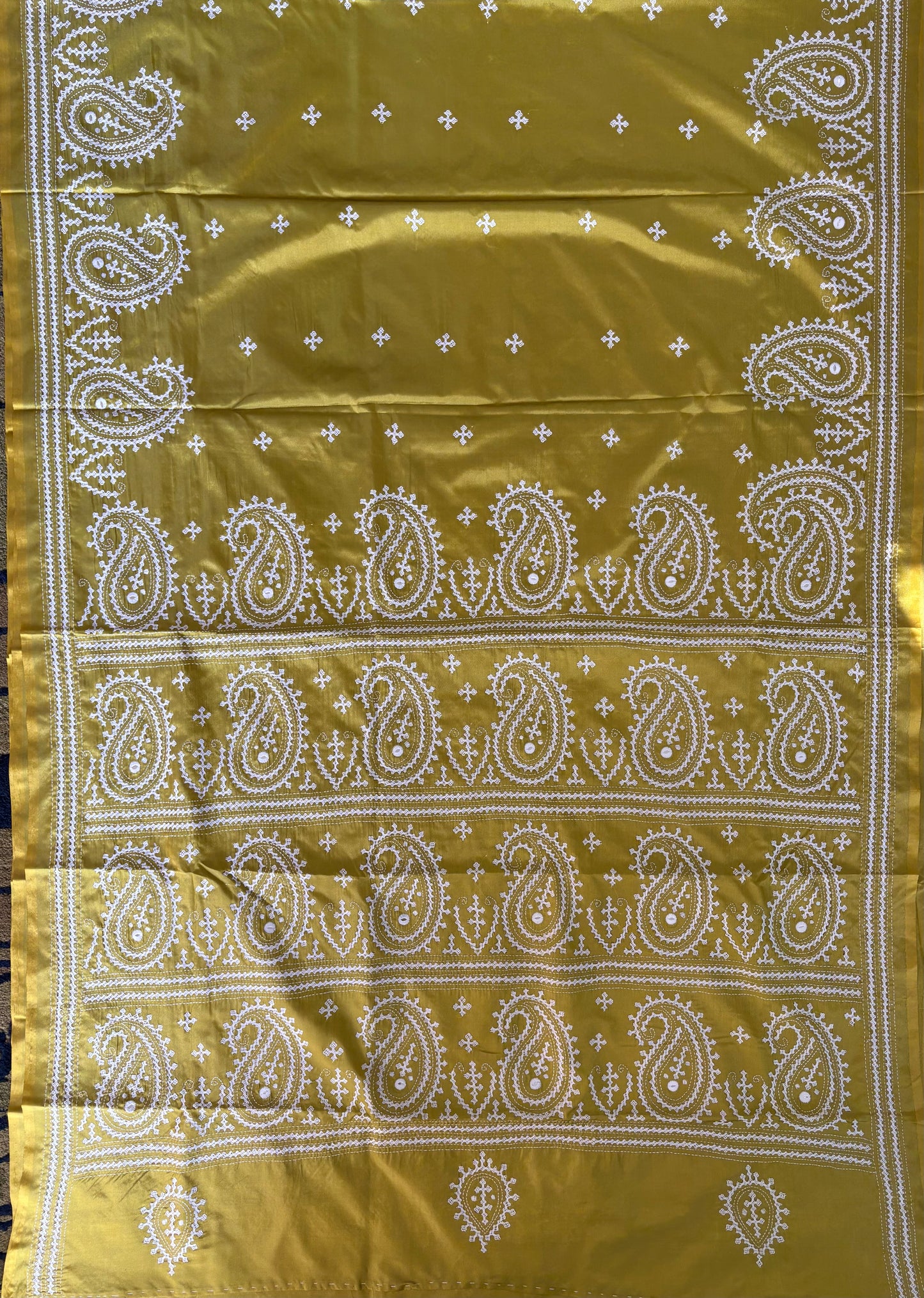 Gujrati Stitch/Kutch Hand Embroidered Art Silk Saree